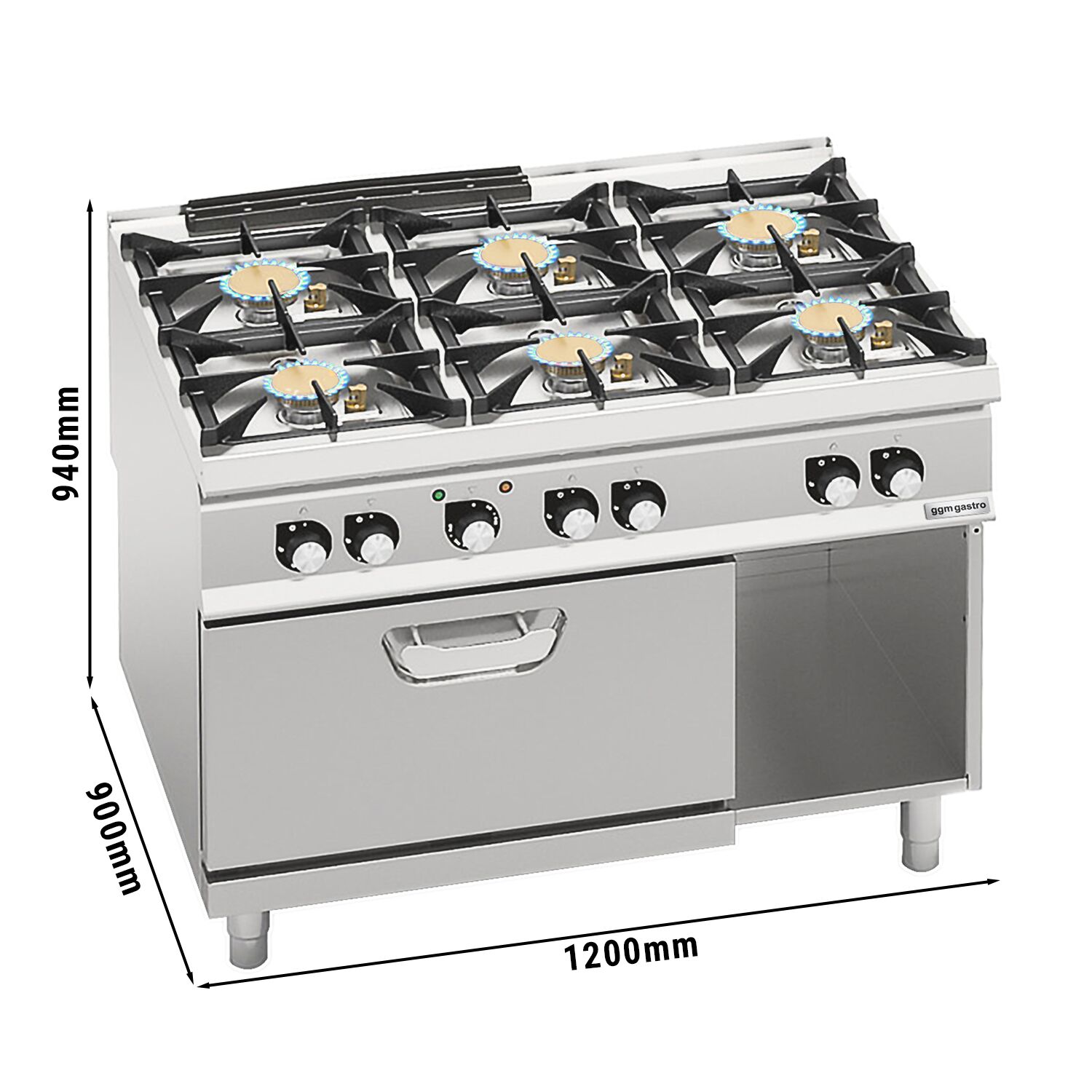 Fourneau à gaz – 60 kW – 6 brûleurs – avec four électrique à convection – 4,68 kW – modèle haute performance