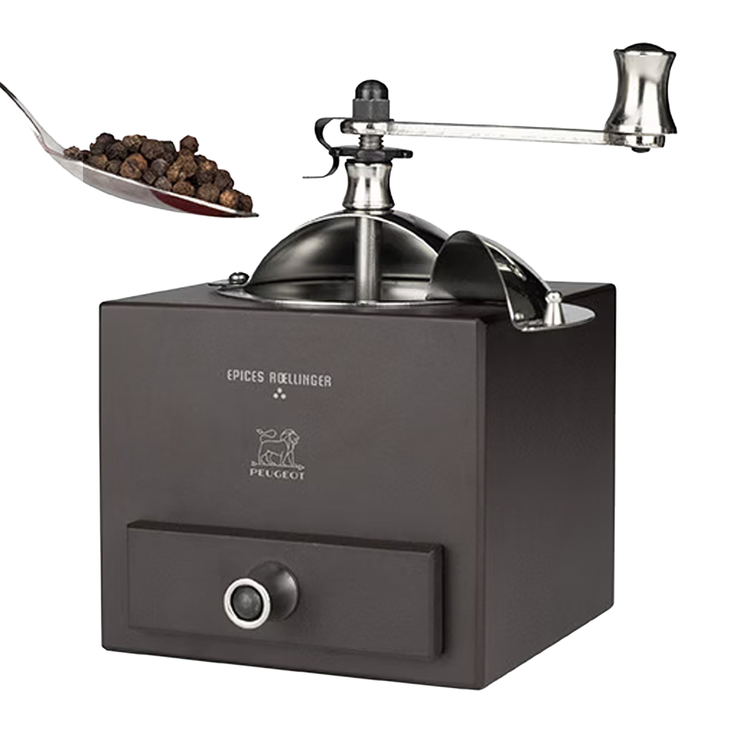 (6 pièces) PEUGEOT | LE MOULIN D'OLIVIER ROELLINGER - Moulin à poivre / à épices avec manivelle - Chocolat - Hauteur : 130 mm