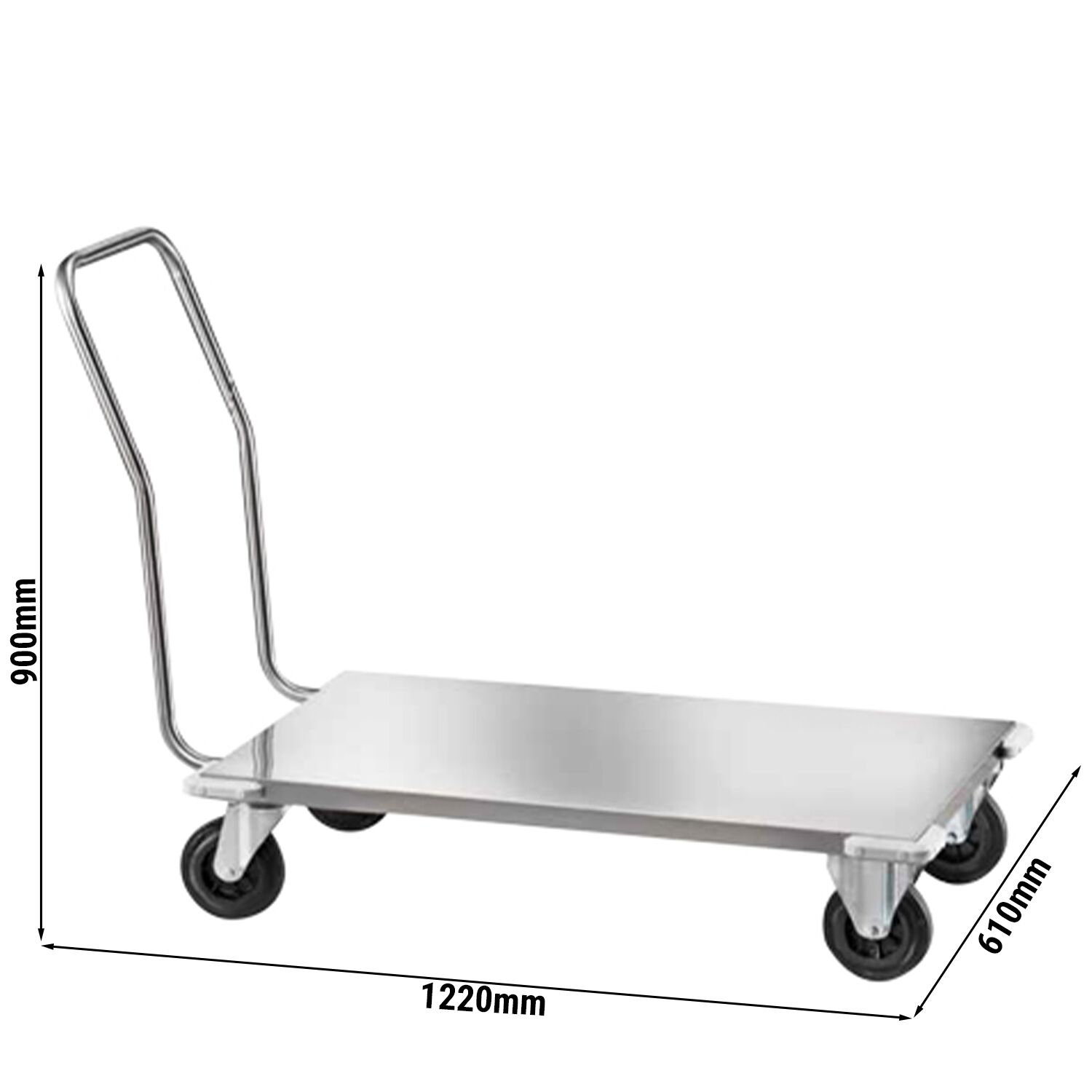 Chariot de transport en acier inoxydable - 610x1220mm - avec 1 surface de rangement en acier inoxydable - avec poignée