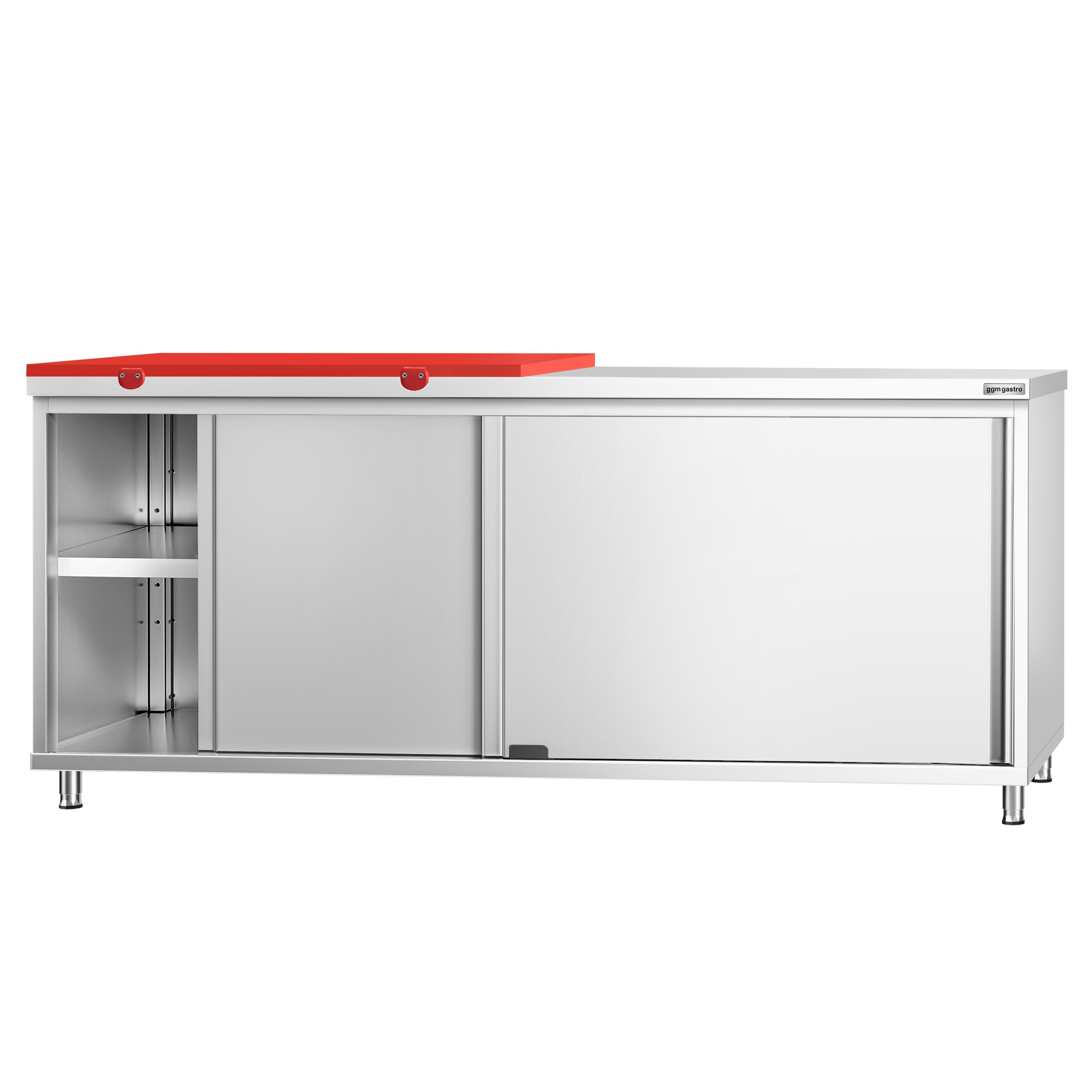 Armoire de travail en  inox PREMIUM - 2000x800 mm - avec porte coulissante, planche à découper rouge incluse     