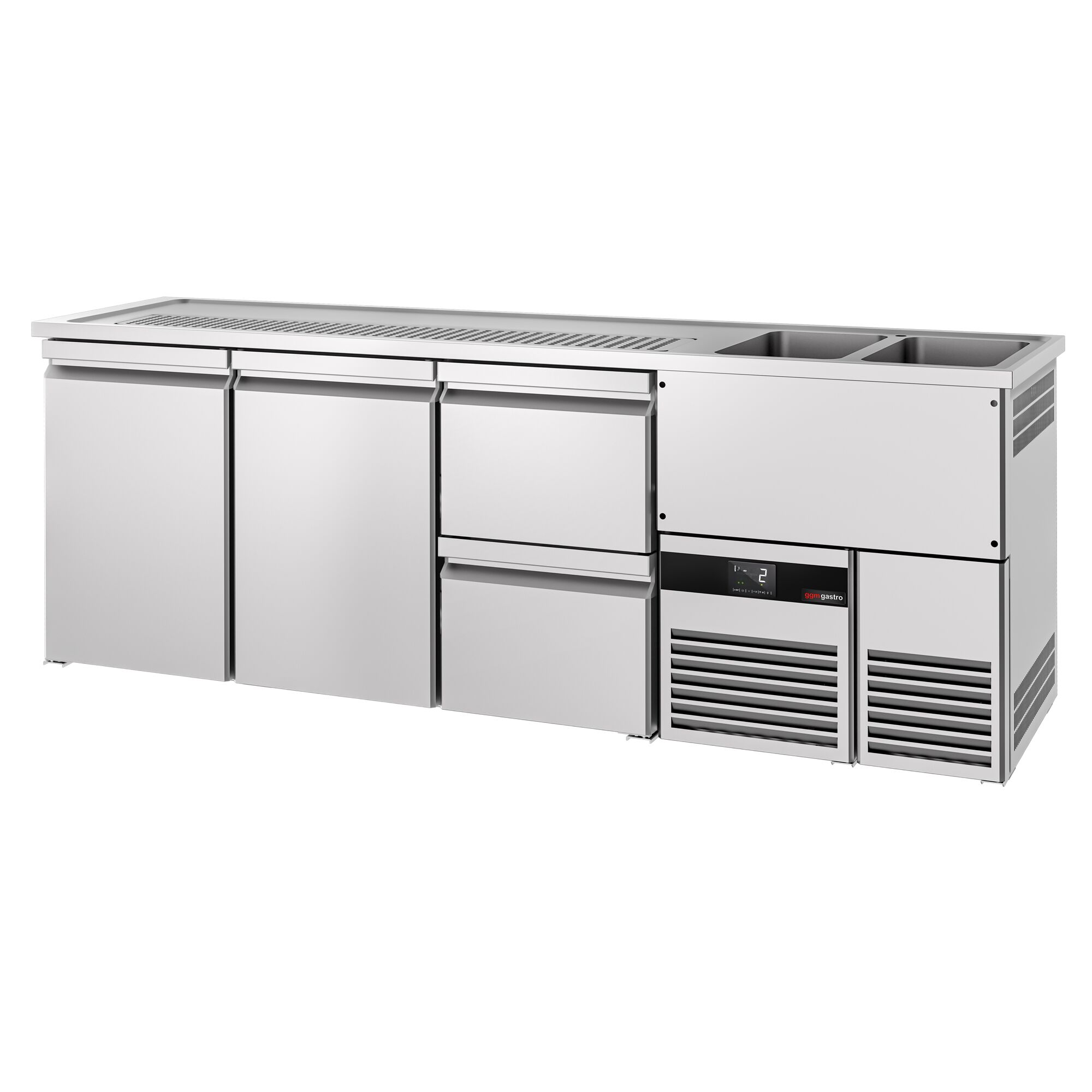 Comptoir de bar réfrigéré PREMIUM - 2500x700mm - 2 portes et 2 tiroirs