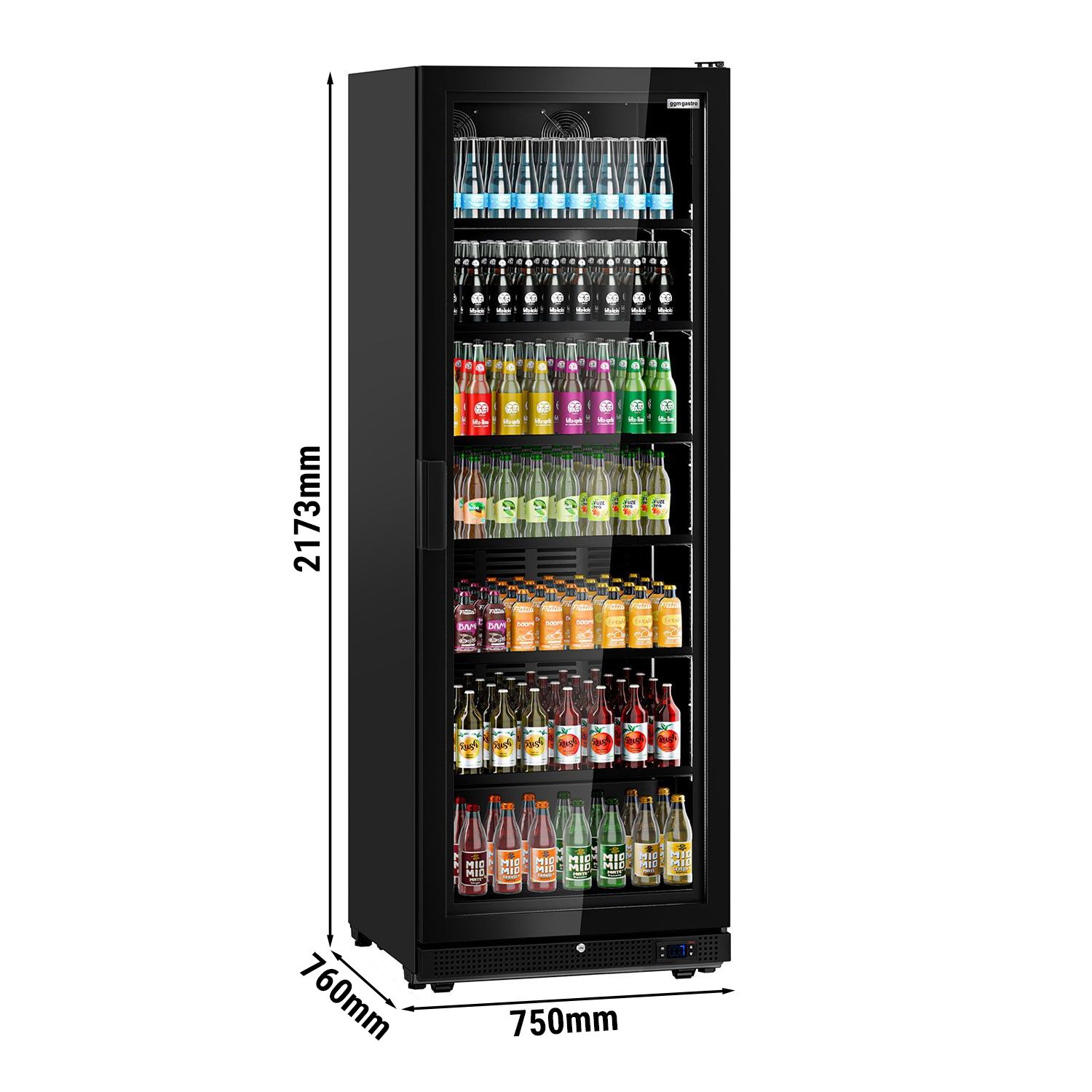 Vitrine réfrigérée à boissons - 750mm - 739 L - porte vitrée sans cadre - éclairage LED - affichage digital de la température - 0 à +7 °C - Noir - 1 porte vitrée