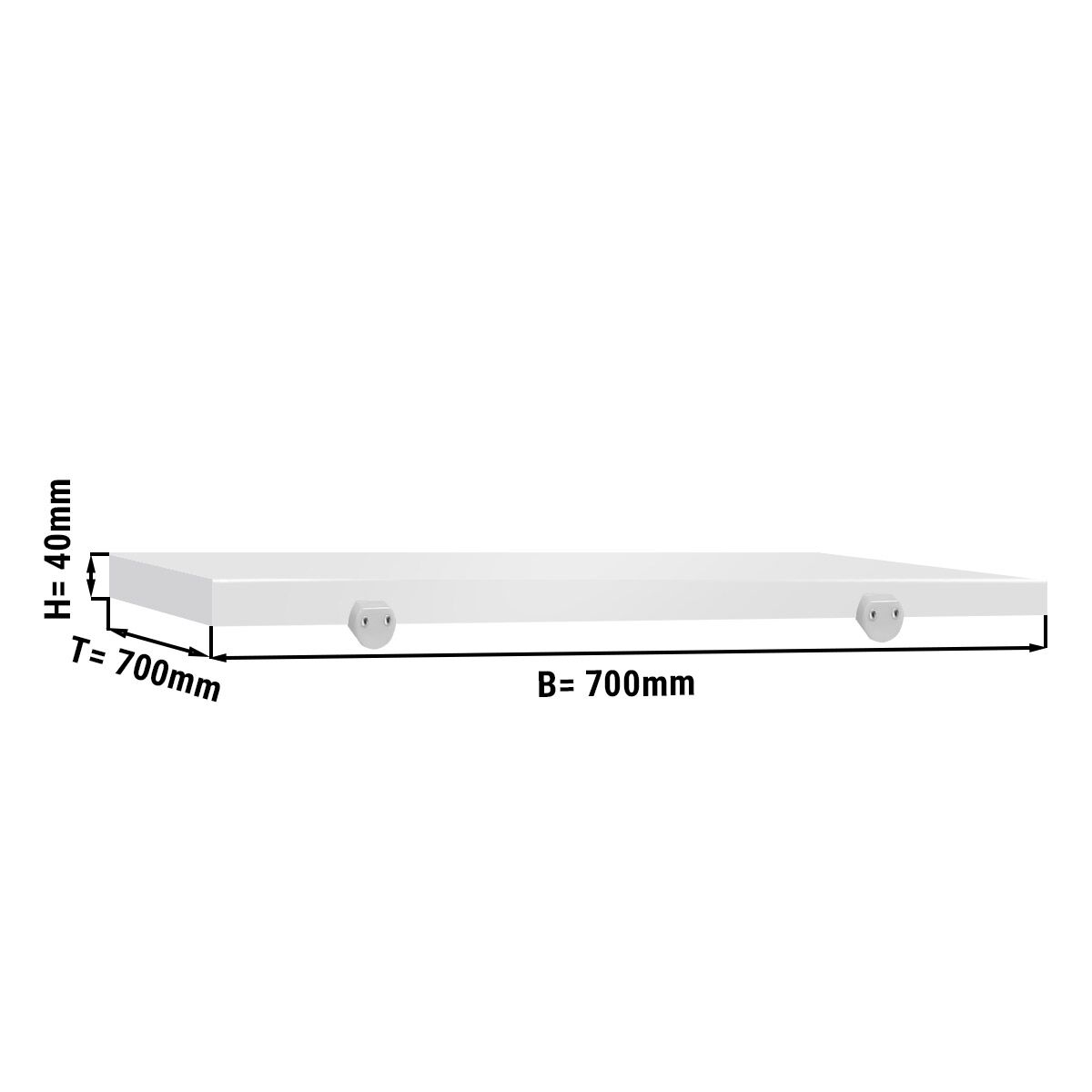 Skärbräda för arbetsbänk - 700x700 mm - Tjocklek: 40 mm - HACCP-godkänd - polyeten (HDPE 500) - vit - med halkfria fötter - tål maskindisk upp till 70 °C
