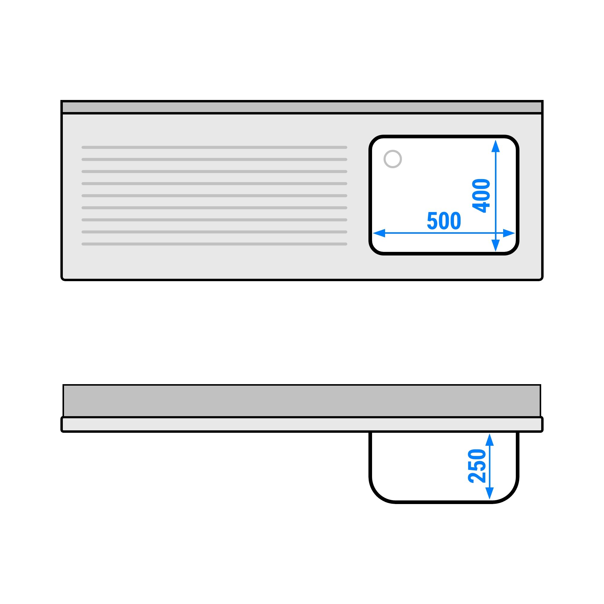RVS spoeltafel PREMIUM - 1600x600mm - met onderblad - met 1 spoelbak rechts