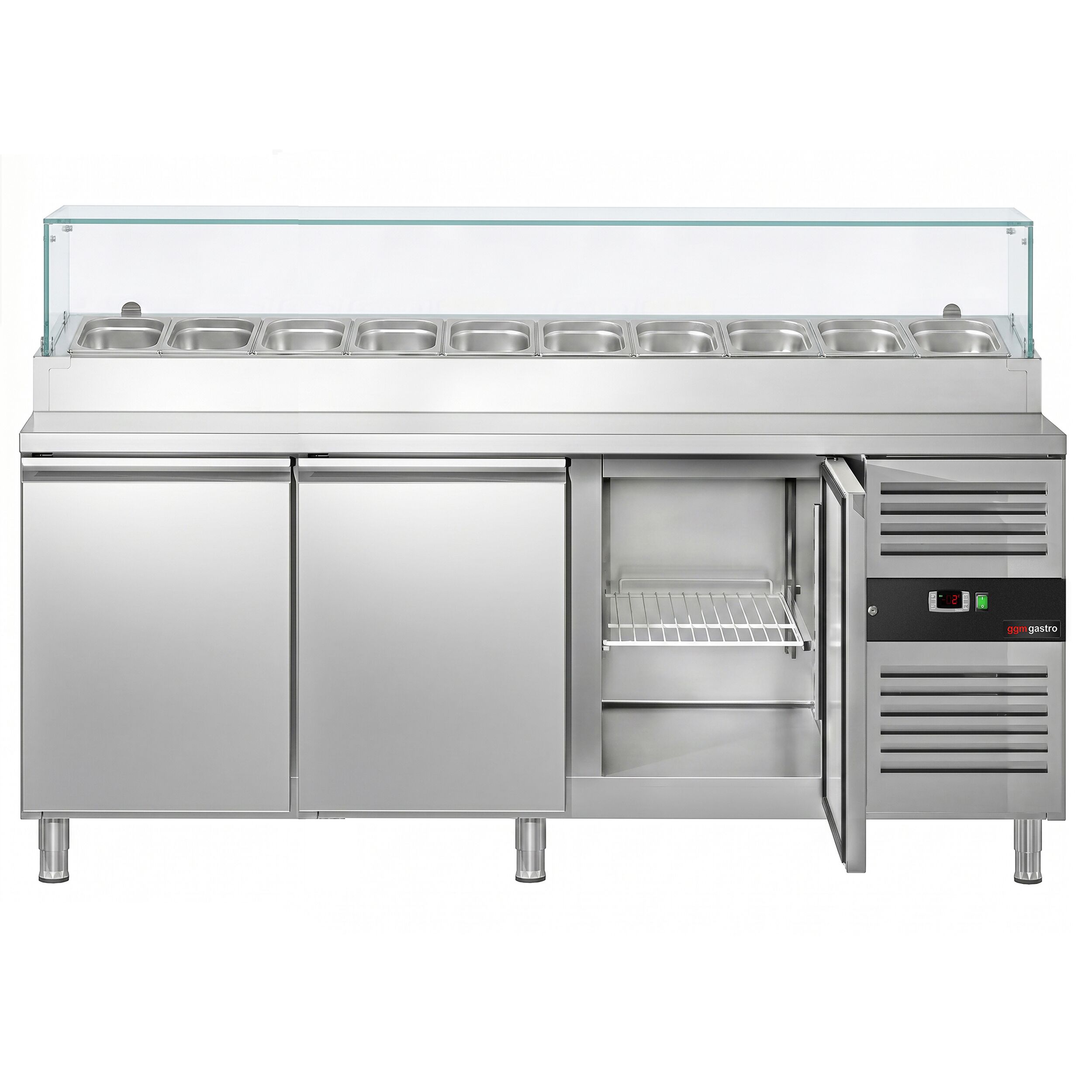 Zubereitungstisch PREMIUM - 2020mm - 3 Türen - mit Glasaufsatz - für 10x GN 1/3