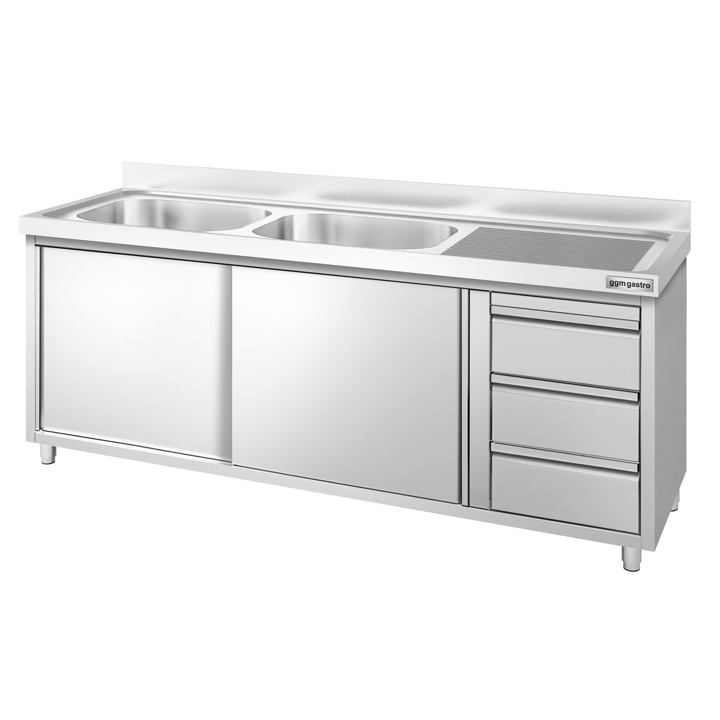 Meuble plonge PREMIUM - 2000x600mm - 2 bacs - 3 tiroirs