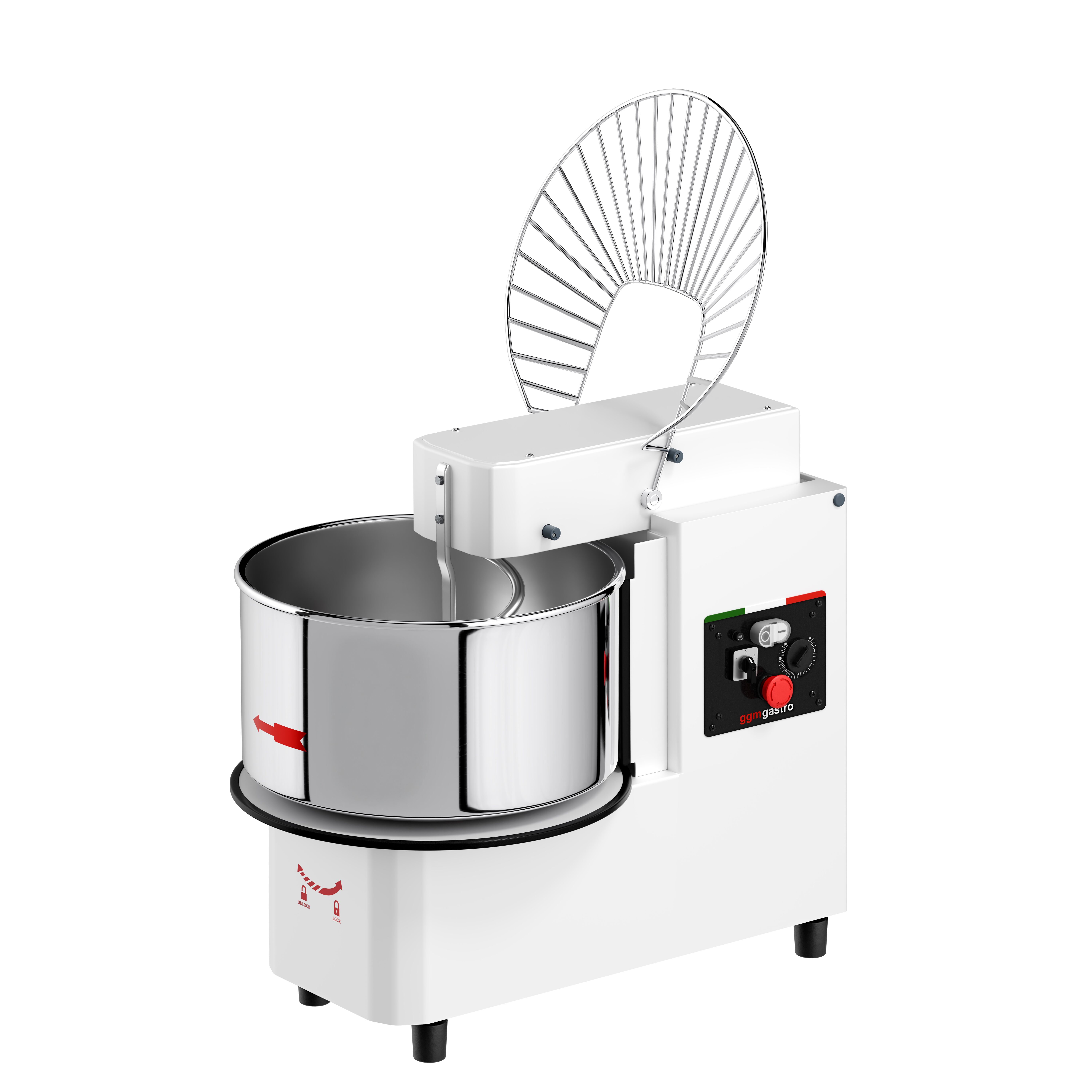 Pétrin à Pâte / Pétrin à spirale - 53 Litres / 44 kg - 2 Vitesses - Cuve Amovible & Tête Relevable - Fonction Minuterie