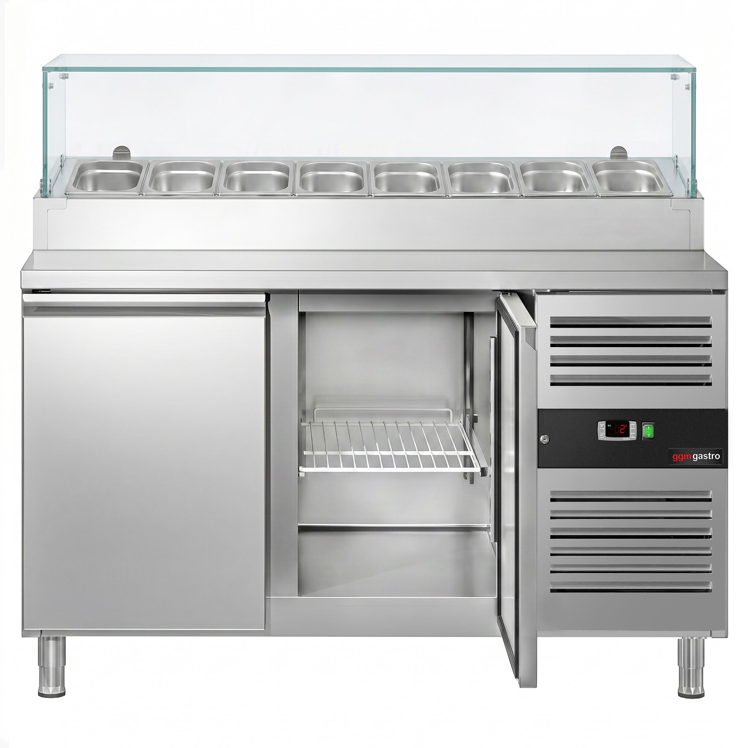 Zubereitungstisch PREMIUM - 1510mm - 2 Türen - mit Glasaufsatz - für 8x GN 1/3