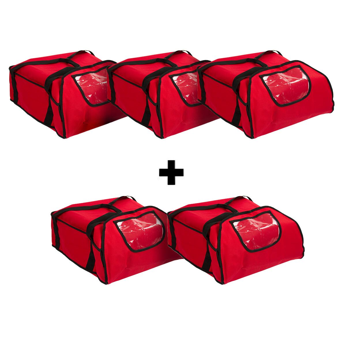 (5 pcs) Sac à pizza / Sac isotherme - pour 5 (par sac) boîtes à pizza 43x43cm - Rouge
