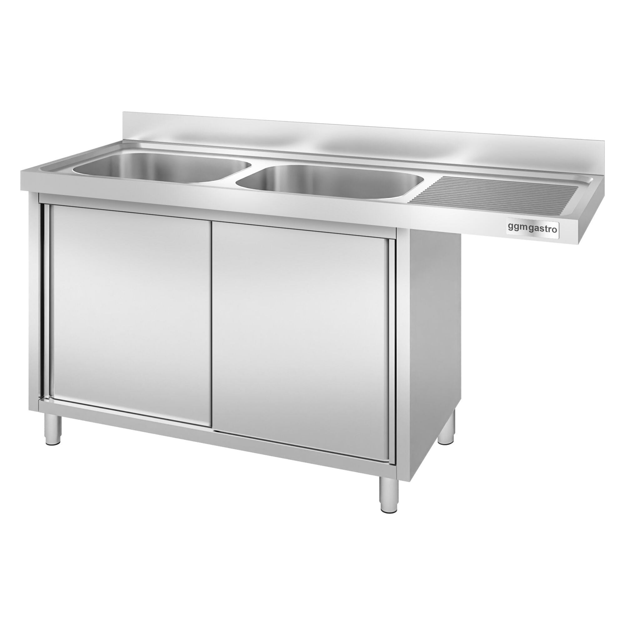Plonge inox professionnelle PREMIUM - 1800x700mm - 2 bacs à gauche - passage lave-vaisselle à droite