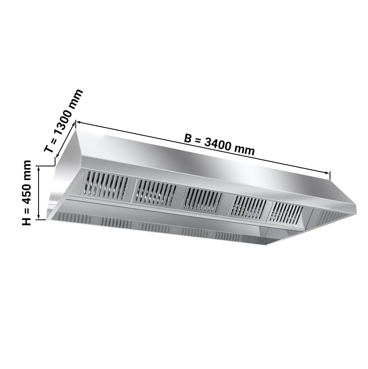 Hotte de plafond - 3400 mm - avec filtre & lampe