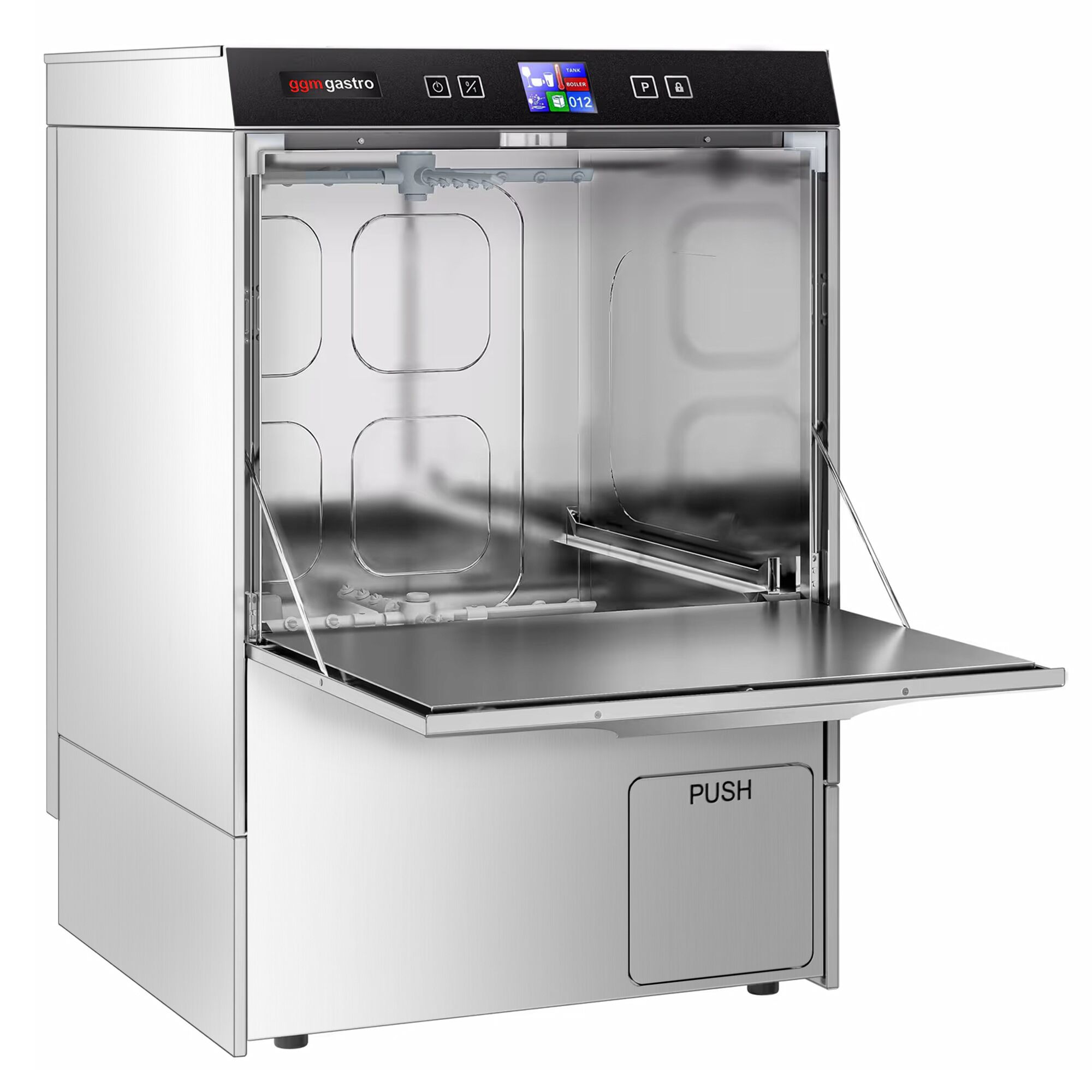 Lave-vaisselle professionnel - Panier 50x50cm - Commandes électroniques - 3,55kW - avec pompe de vidange + pompes doseuses détergent et liquide de rinçage