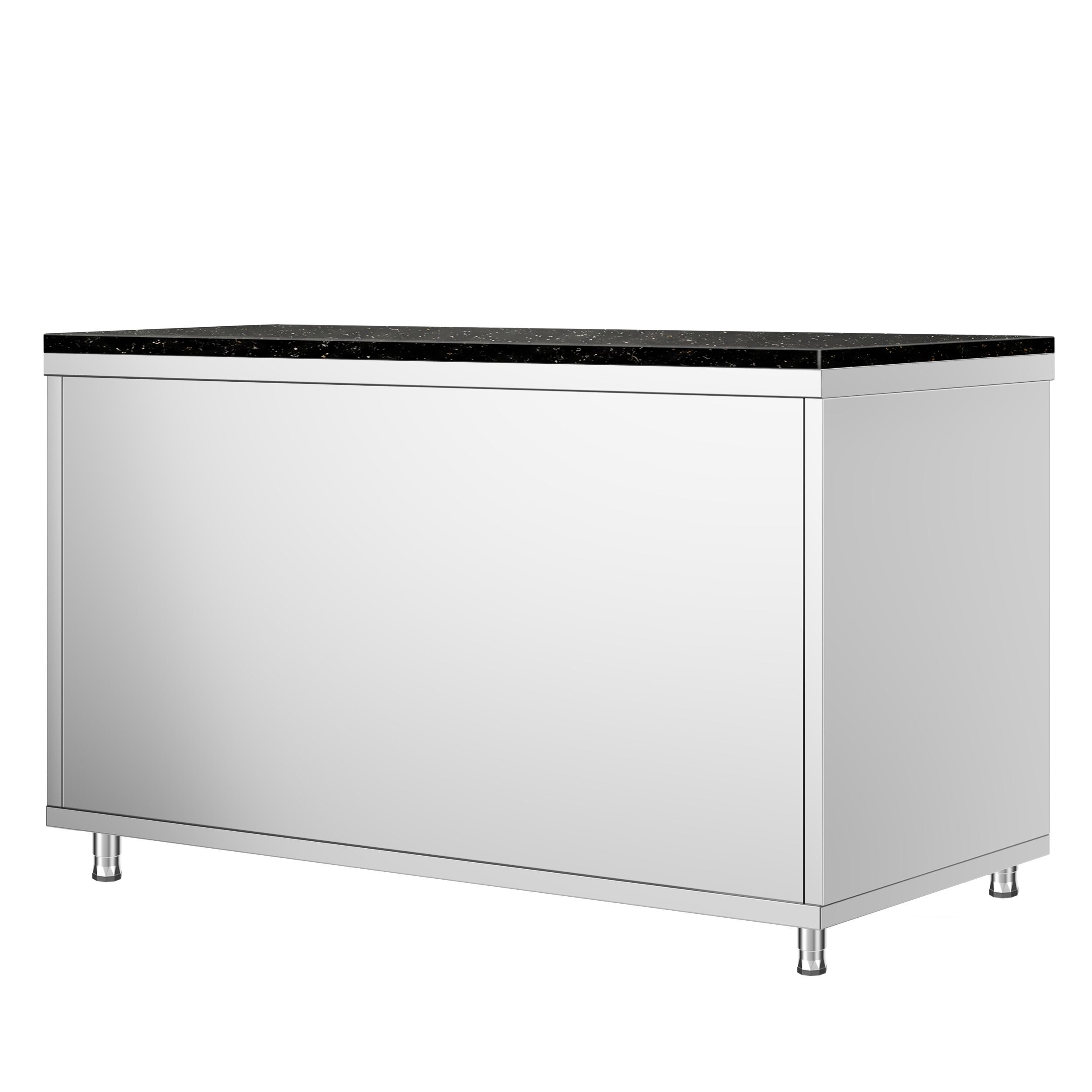 Edelstahl Arbeitsschrank PREMIUM - 1600x700mm - mit Schiebetür - inkl. Granitarbeitsplatte