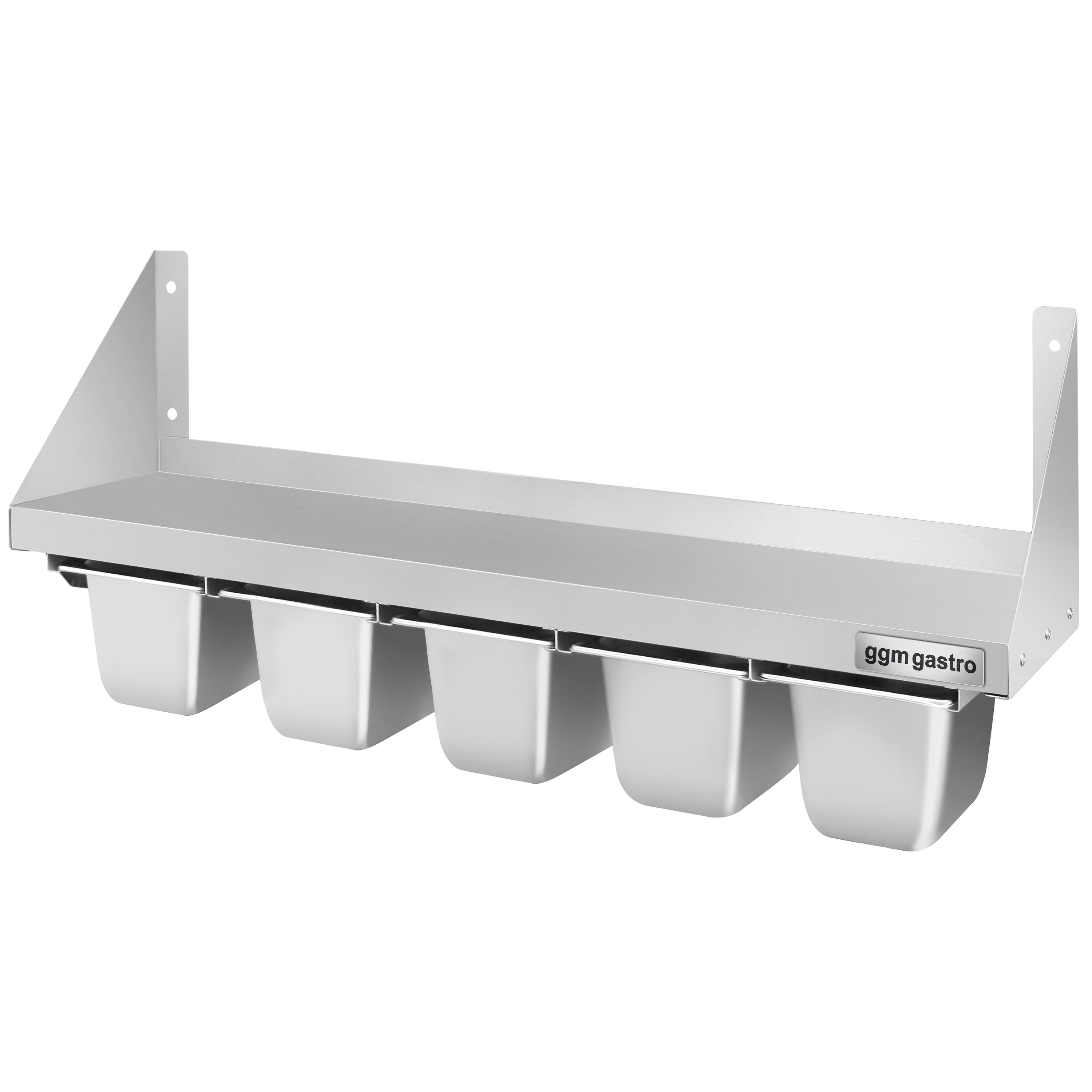 Étagère murale en inox pour Bacs GN 5x GN 1/6 - 1000x300mm - 1 niveaux - incl. glissières pour bacs GN