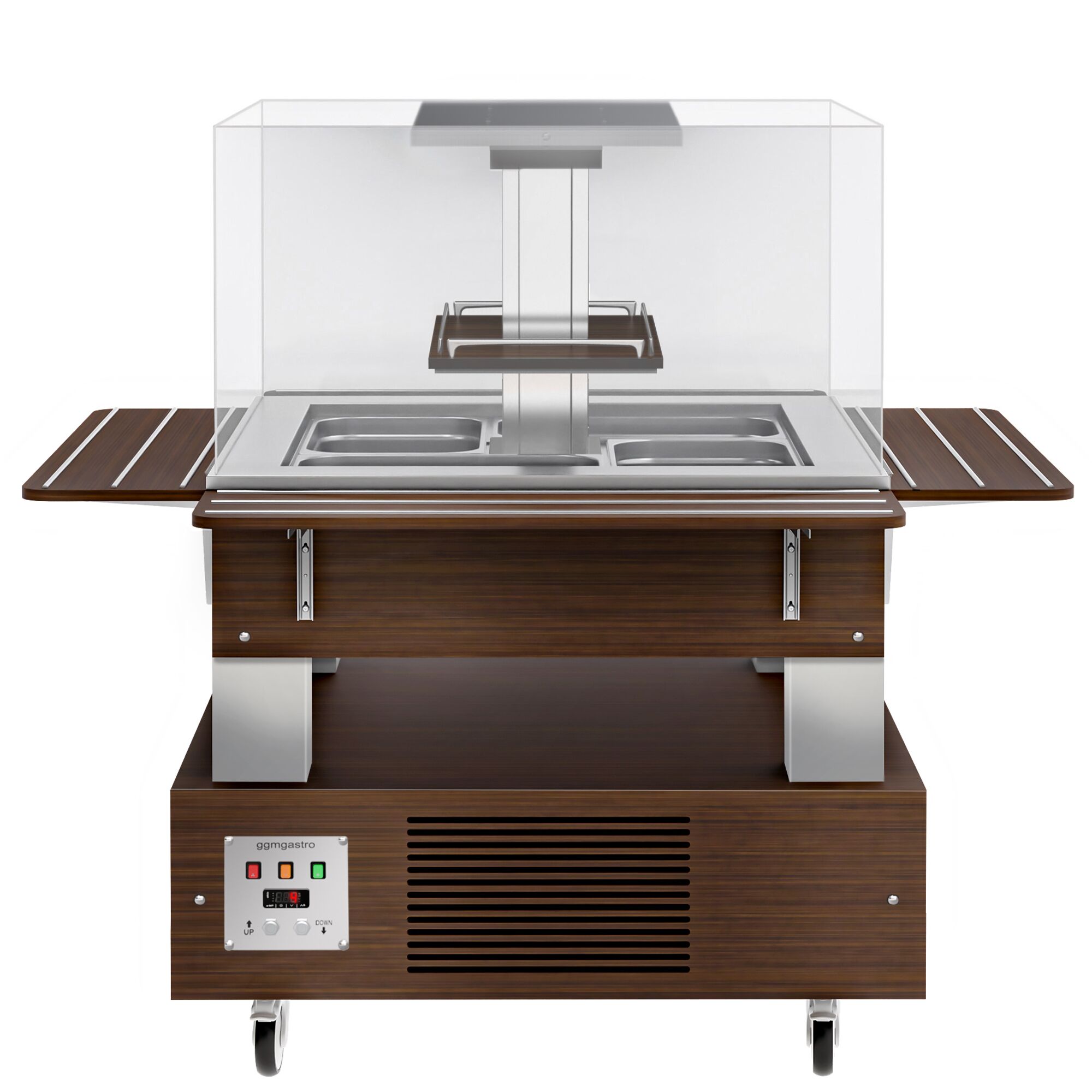 Salatbar Kaltbuffet DUBLIN - 1600mm - mit geradem Glasaufsatz - für 4x GN 1/1 - Braun