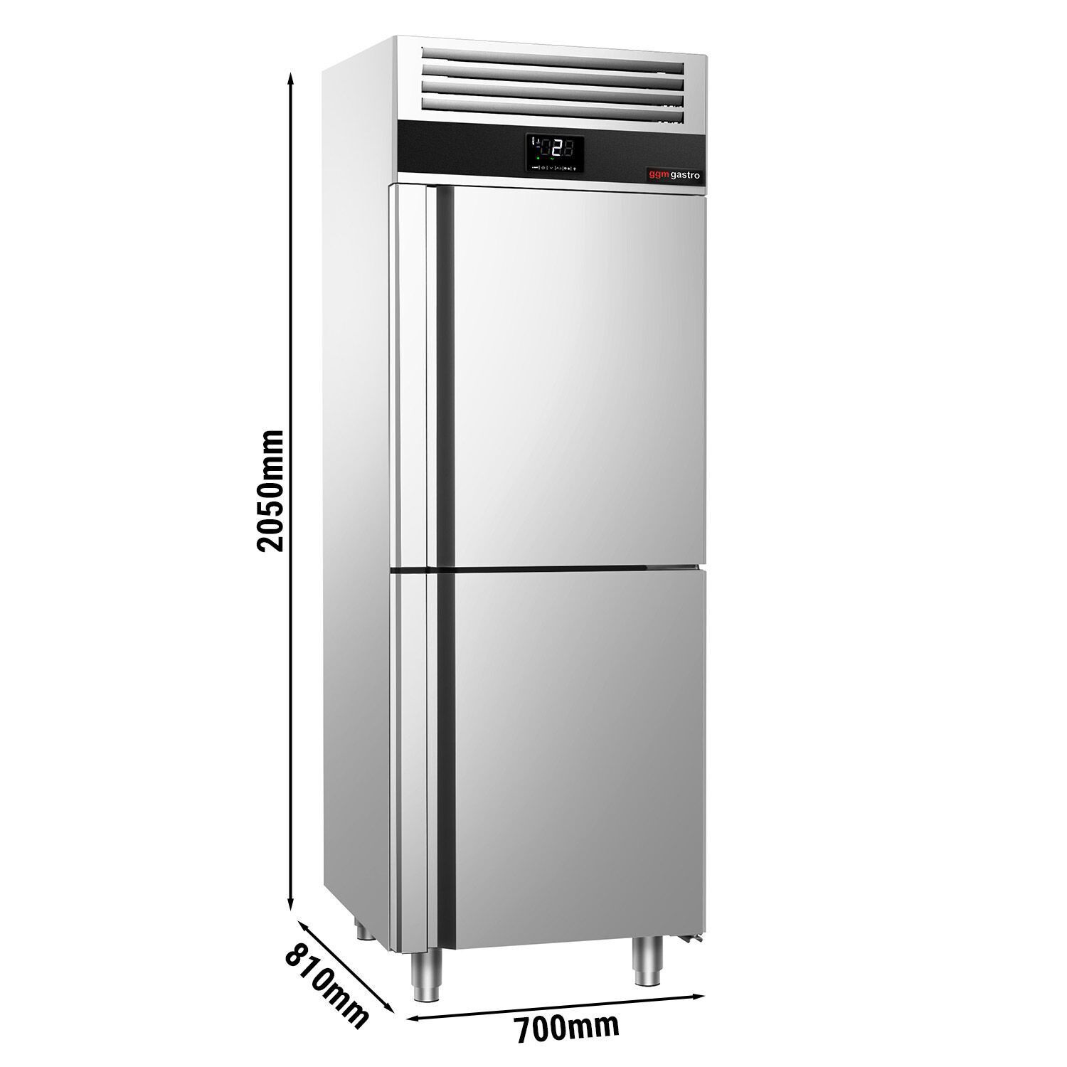 Armoire réfrigérée positive en acier inoxydable AISI 304 PREMIUM - GN 2/1 - 700 L - avec 2 portes & Glissières GN & 4 grilles