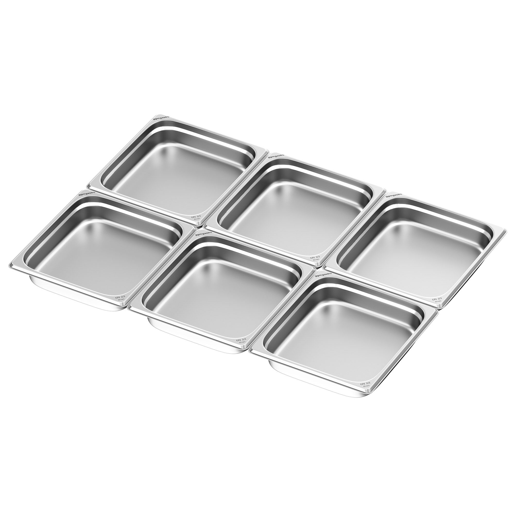 (6 pièces) Récipients en acier inoxydable GN 2/3 - Hauteur : 65mm
