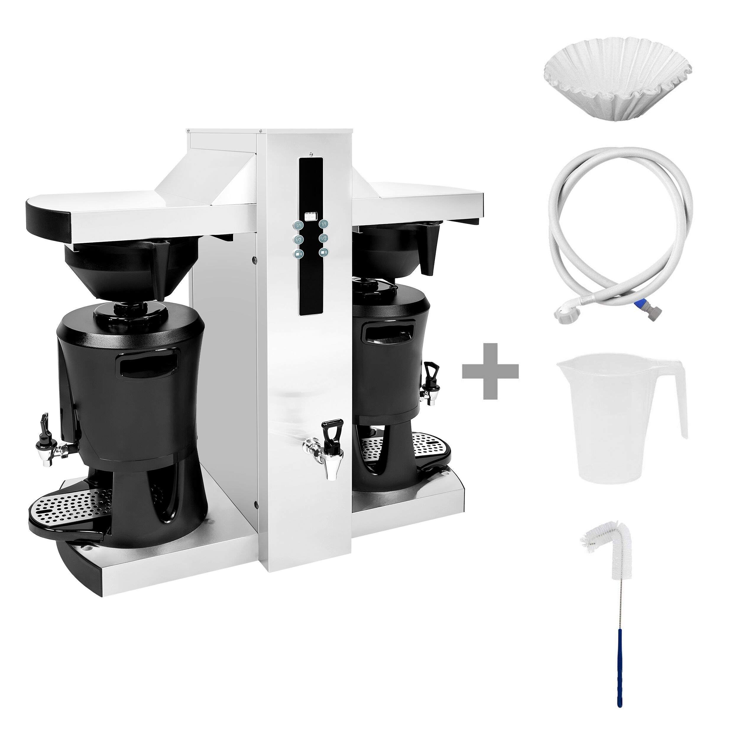 Commercial Bulk Coffee Brewer - 2x 5.0L - 9 kW - with direct water connection & hot water tap - incl. 2 thermal containers