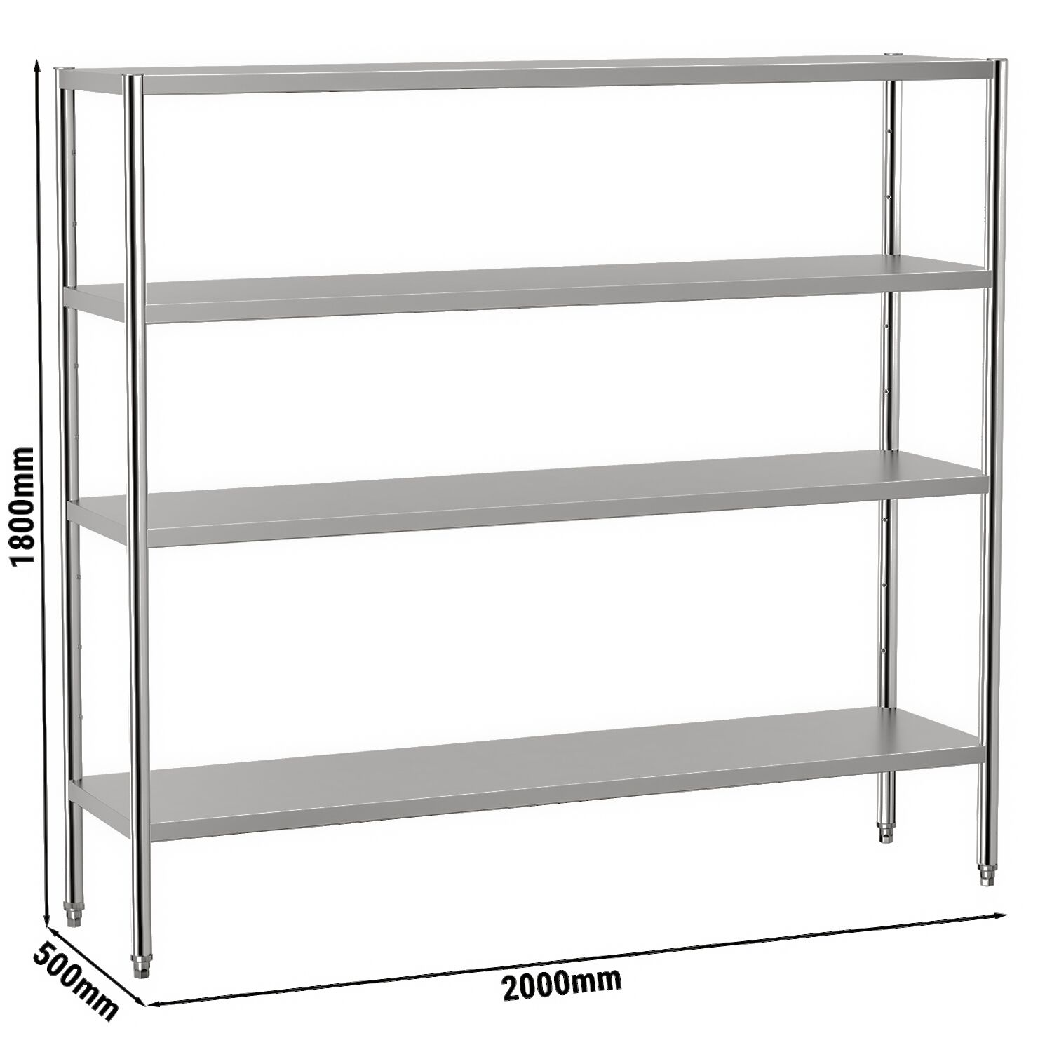 Étagère en inox ECO - 2000 x 500 mm - avec 4 étagères (réglables)
