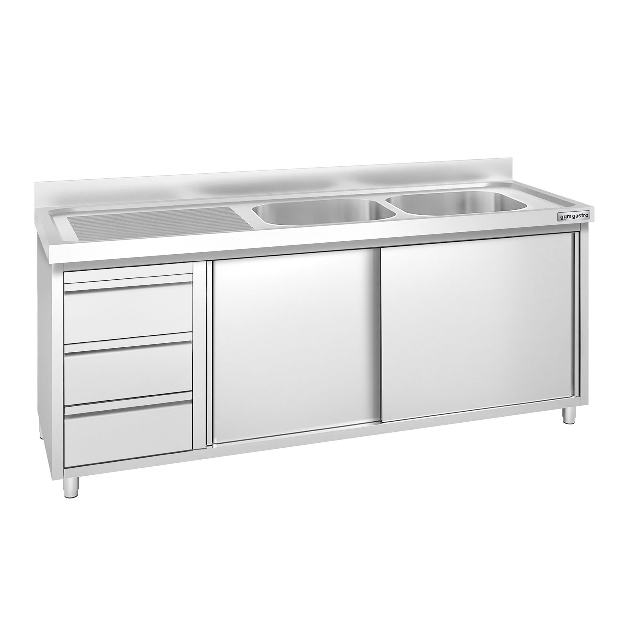 Meuble plonge PREMIUM - 2000x600mm - 2 bacs - 3 tiroirs