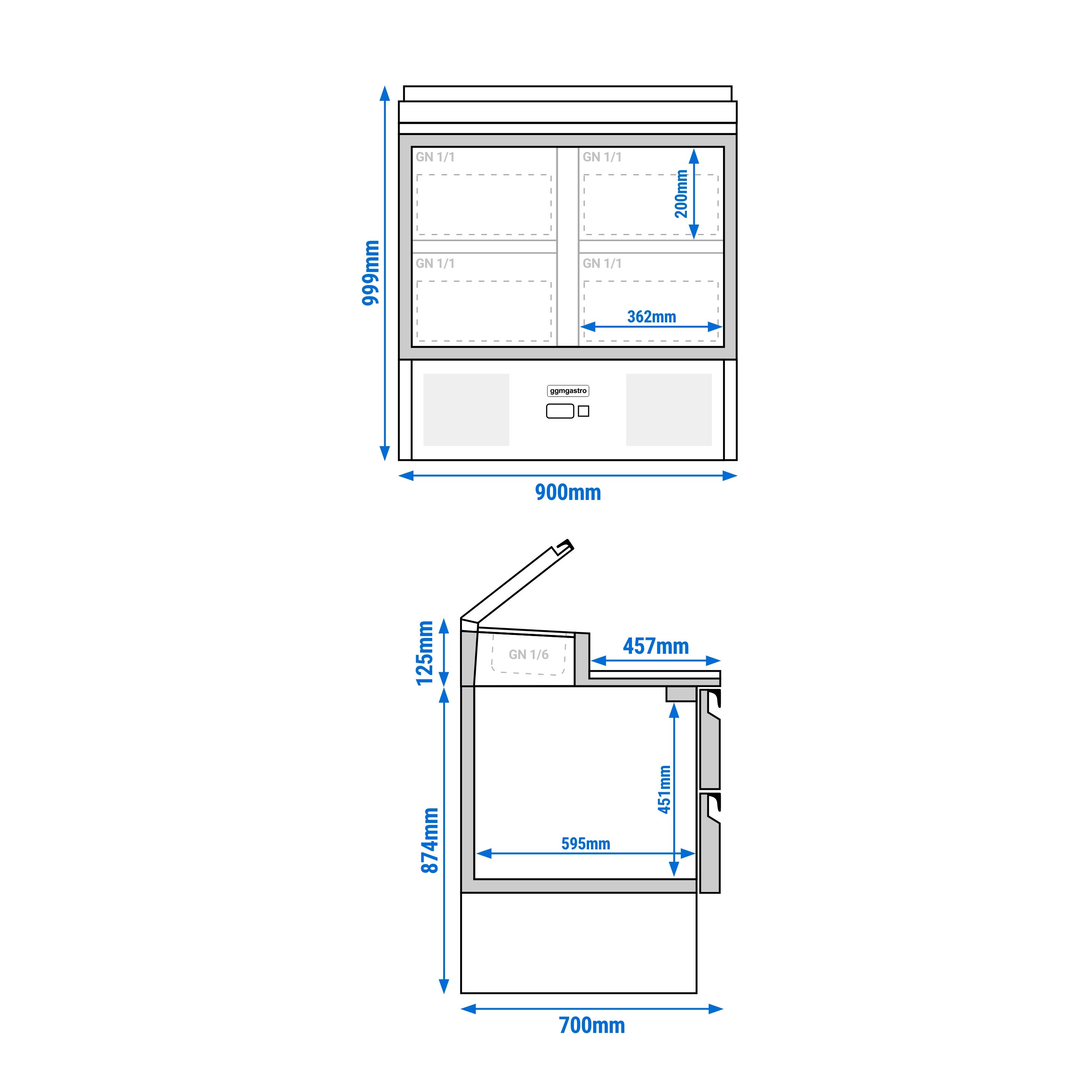 Table de préparation Mini ECO - 900 mm - 4 tiroirs - pour 5x GN 1/6