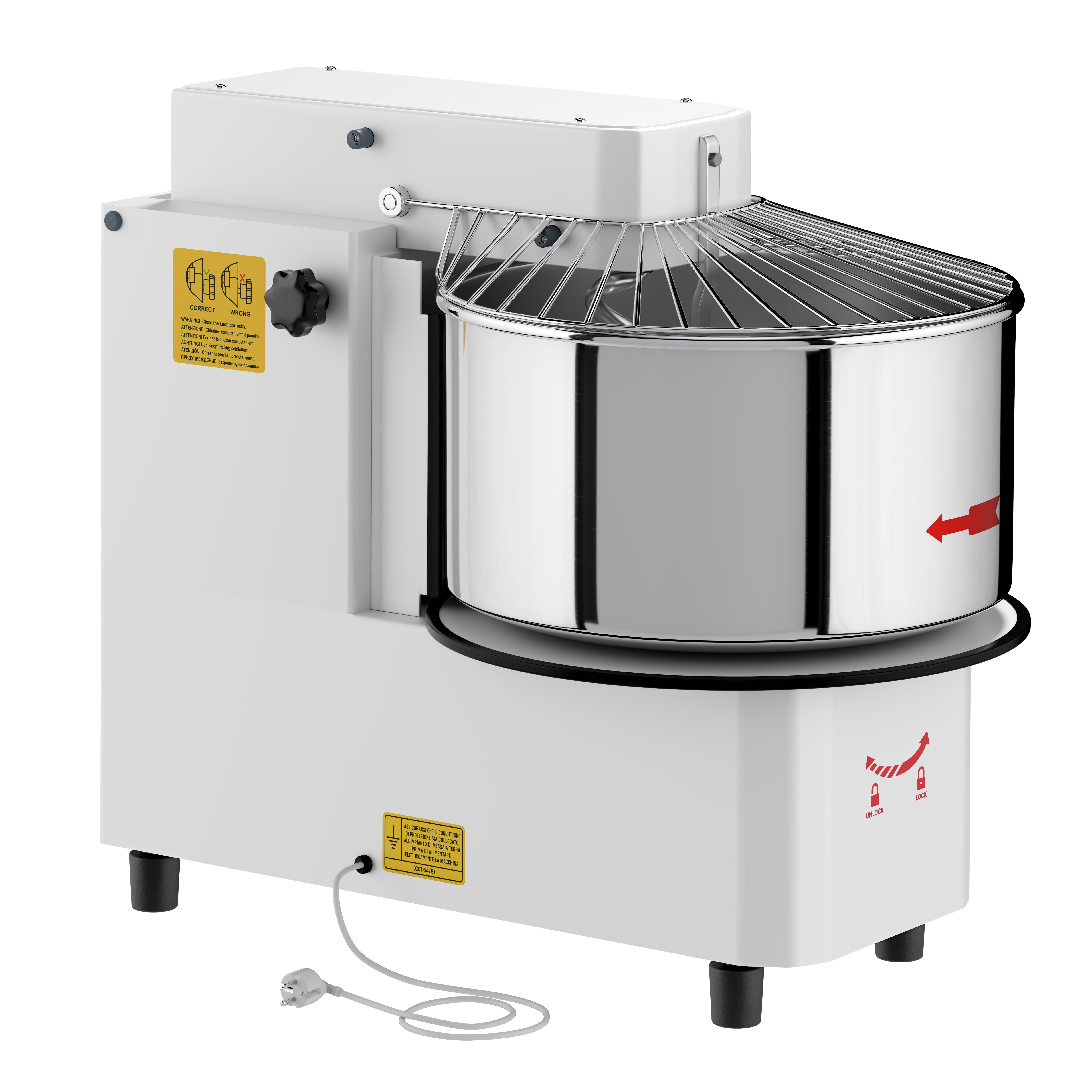 Pétrin à Pâte / Pétrin à spirale - 53 Litres / 44 kg - 1 Vitesse - Cuve Amovible & Tête Relevable - Fonction Minuterie