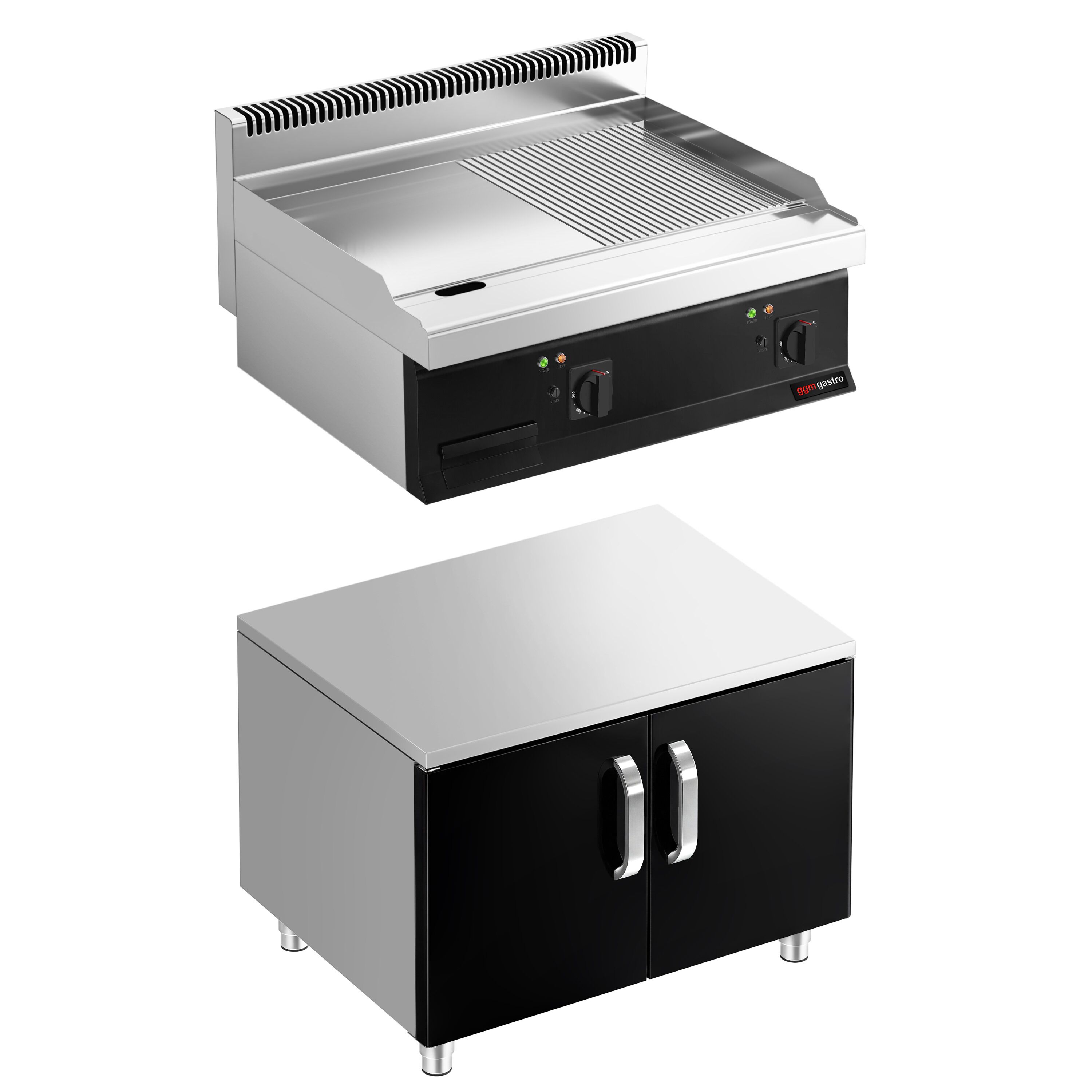 Commercial Electric Griddle - 13.8kW - Smooth/Ribbed Plate (half & half) - Cooking area: 795x535mm - with Cabinet Base - 2 Doors