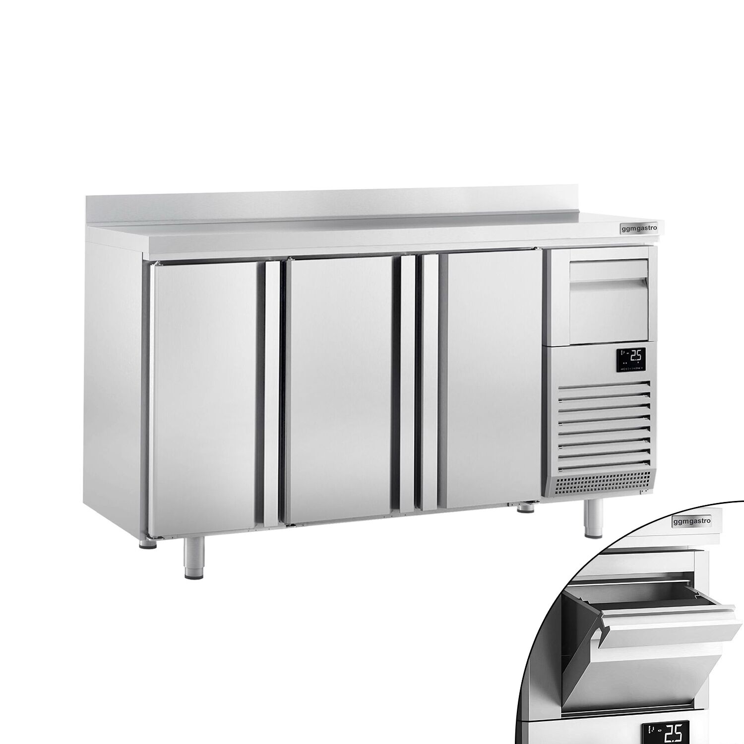 Arrière-bar réfrigéré professionnel  Premium PLUS - 1960 x 600 mm - avec 3 portes, dosseret et tiroir à marc de café