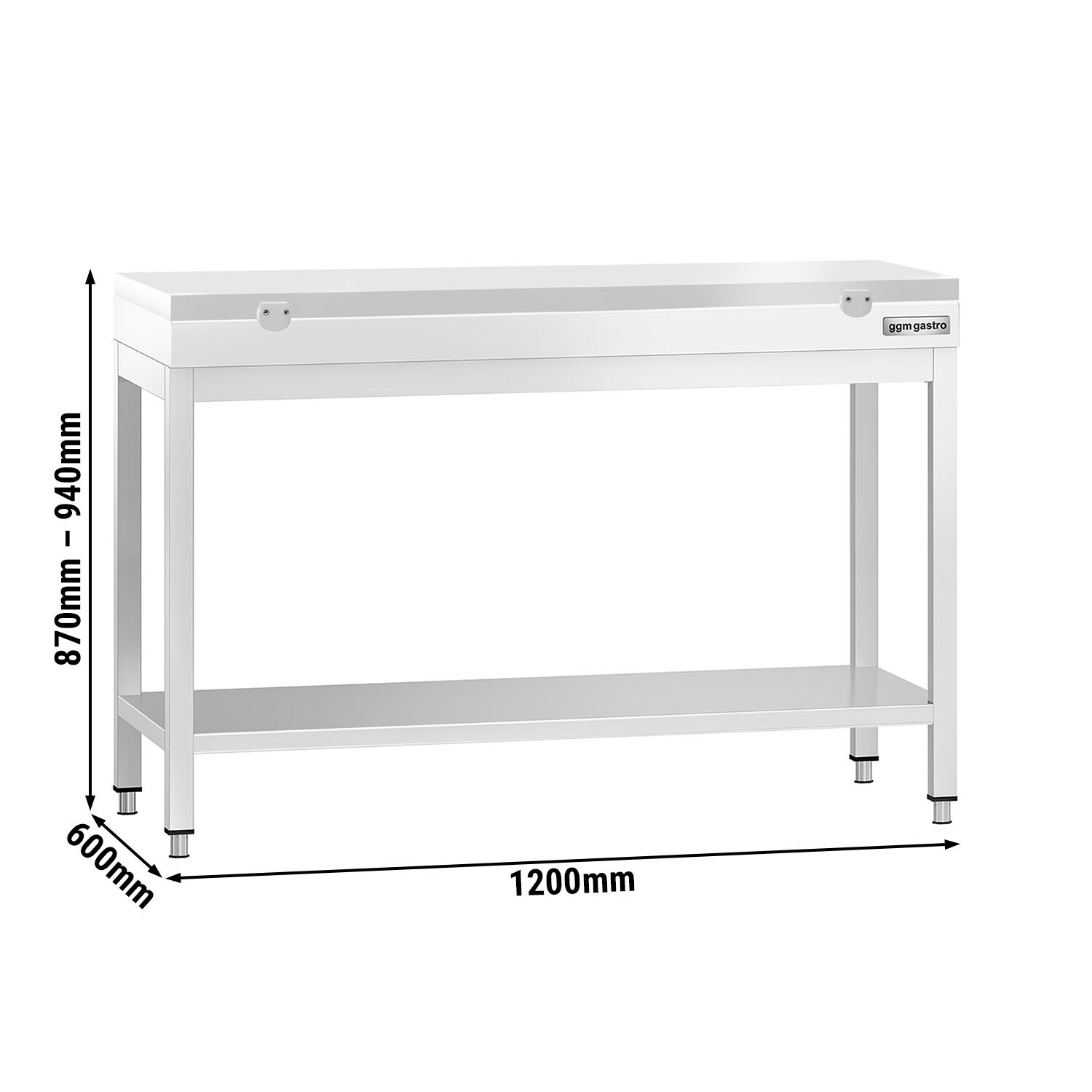 Table de travail inox PREMIUM - 1200 x 600 mm - avec tablette inférieure - incl. Planche à découper Blanche