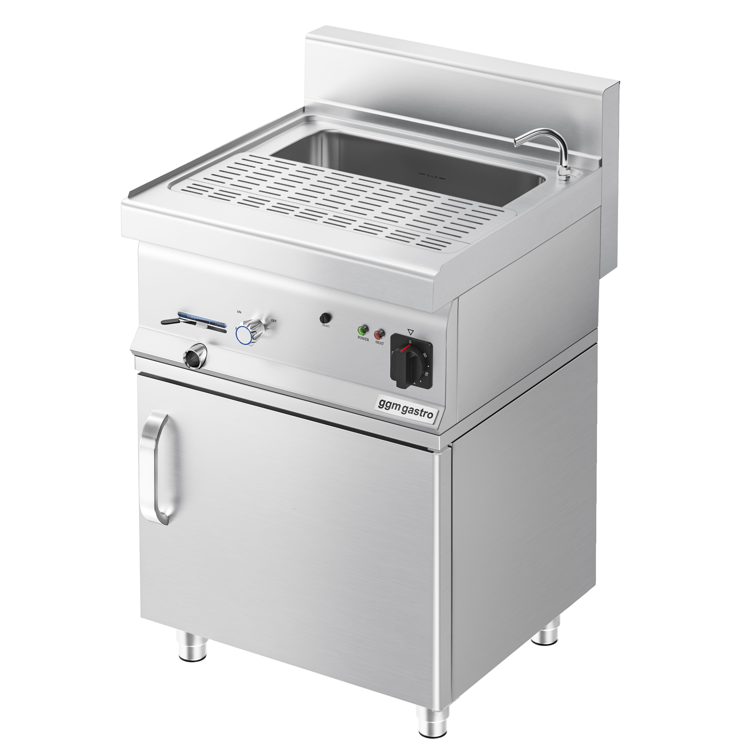 Cuiseur à pâtes électrique avec robinet – 28 L – 9 kW – incl. soubassement avec 2 portes