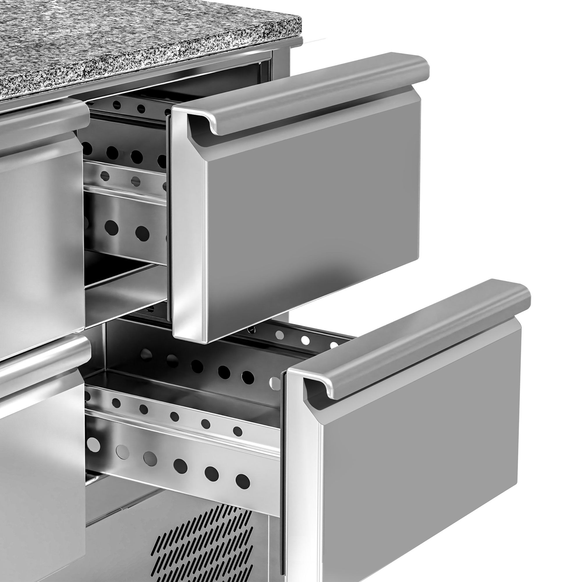 Commercial Pizza Prep Counter - Granite Top ECO - 1400x700mm - with 1 doors & 4 drawers