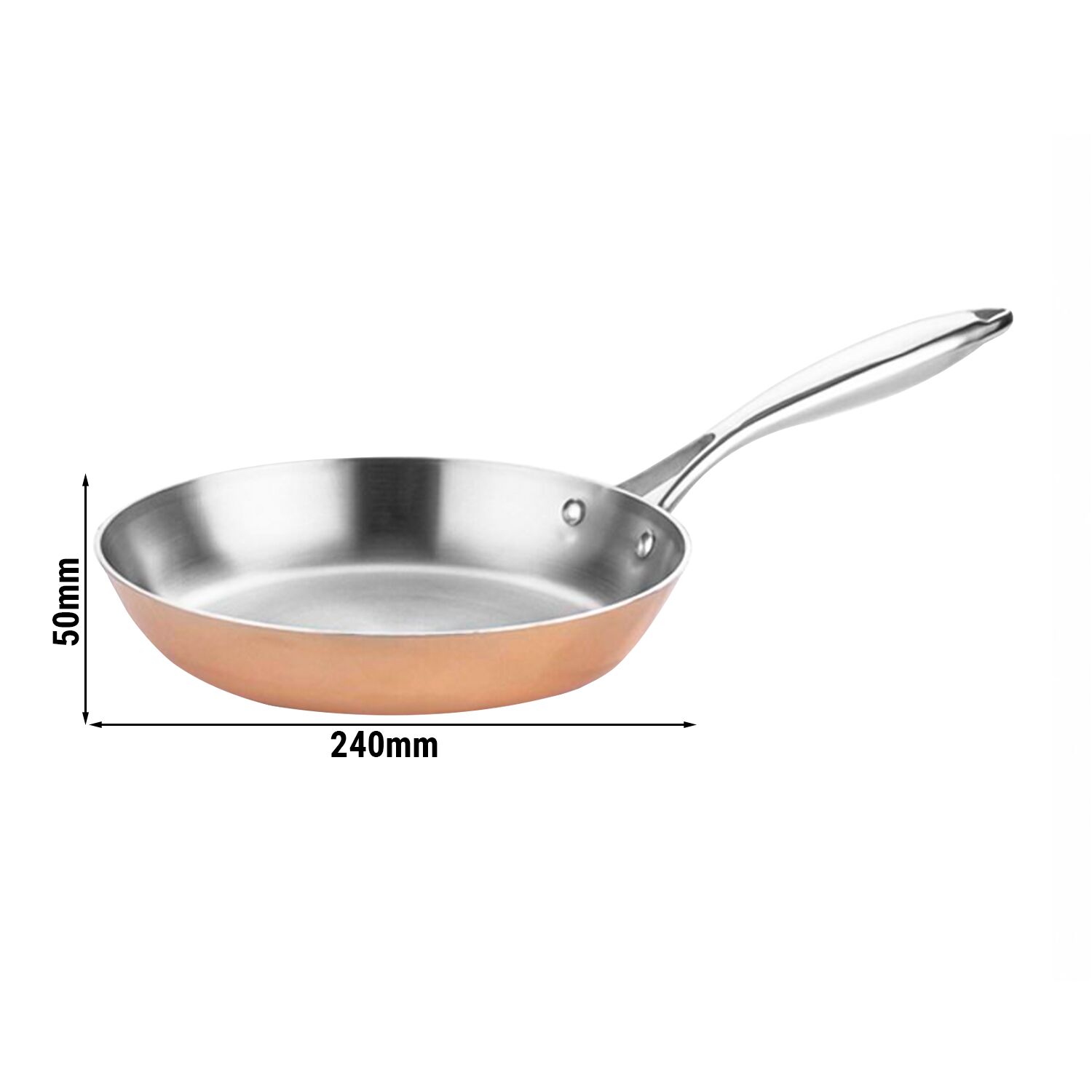 Tri-Ply Kupferbratpfanne - dreilagige Konstruktion aus Edelstahl, Aluminium & Kupfer - Ø 240mm - Höhe: 50mm
