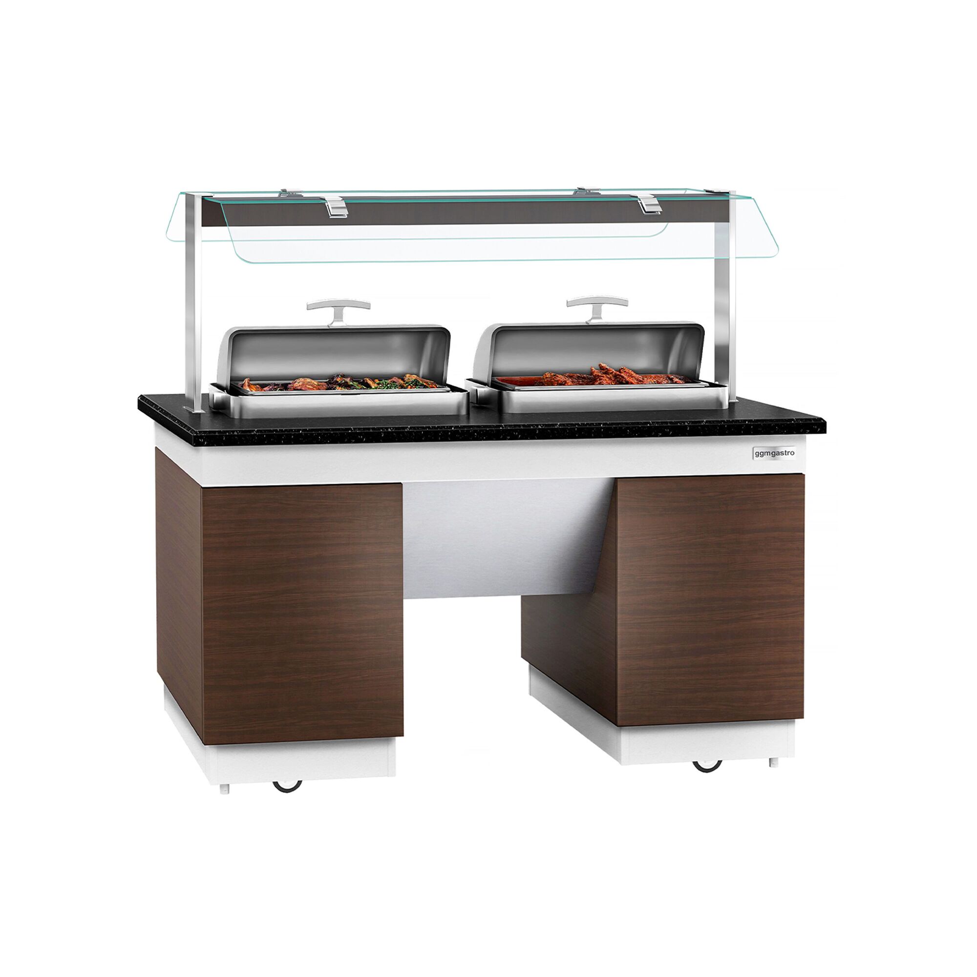 Buffet chaud DUBLIN - 1600mm - avec 2 Chafing Dishes - sur roulettes