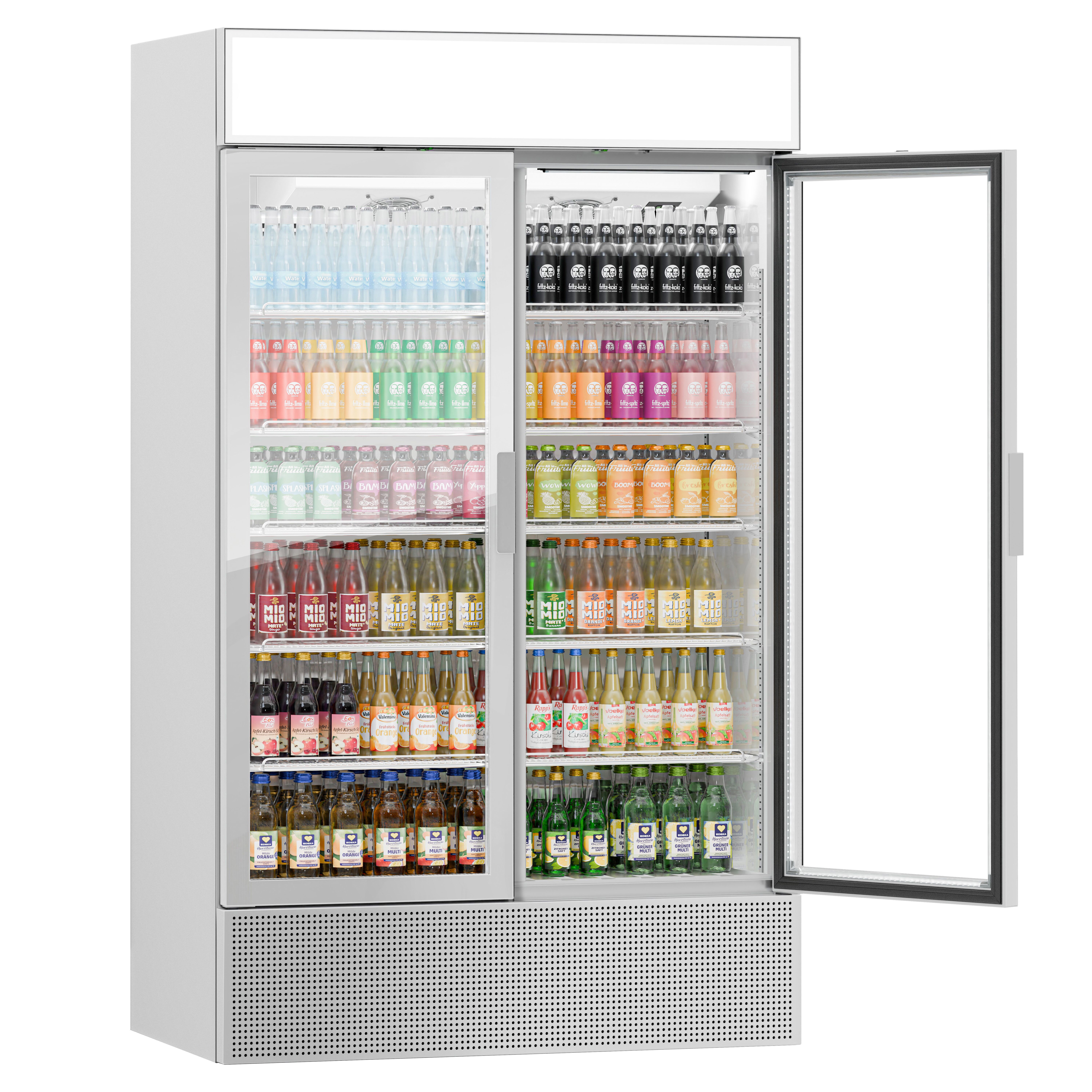Vitrine réfrigérée à boissons - 1200mm - 1048 L - porte vitrée sans cadre - 2 portes vitrées - avec caisson lumineux - éclairage LED - 1 à +10 °C