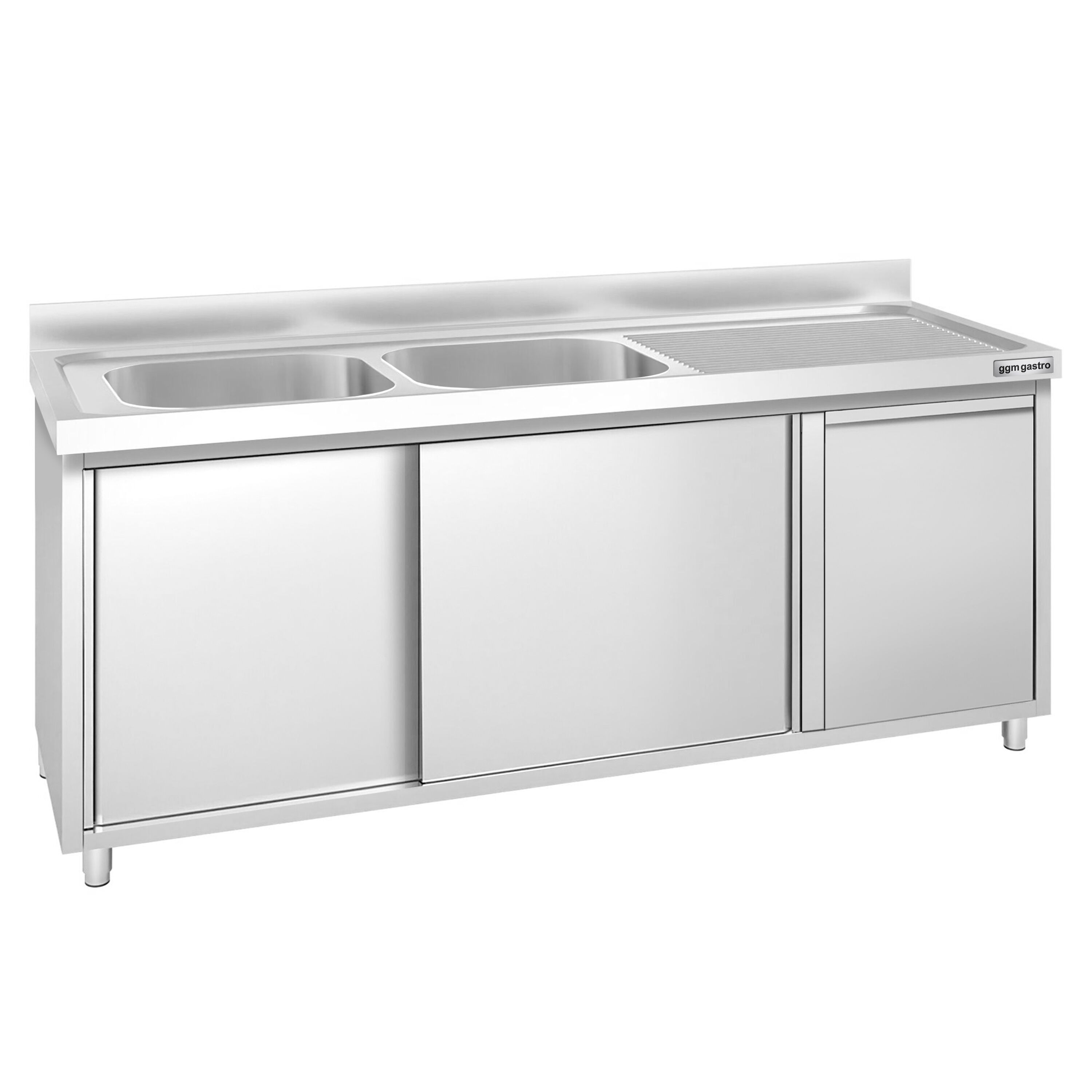 Meuble plonge PREMIUM - 2000x600mm - avec poubelle intégrée et 2 bacs