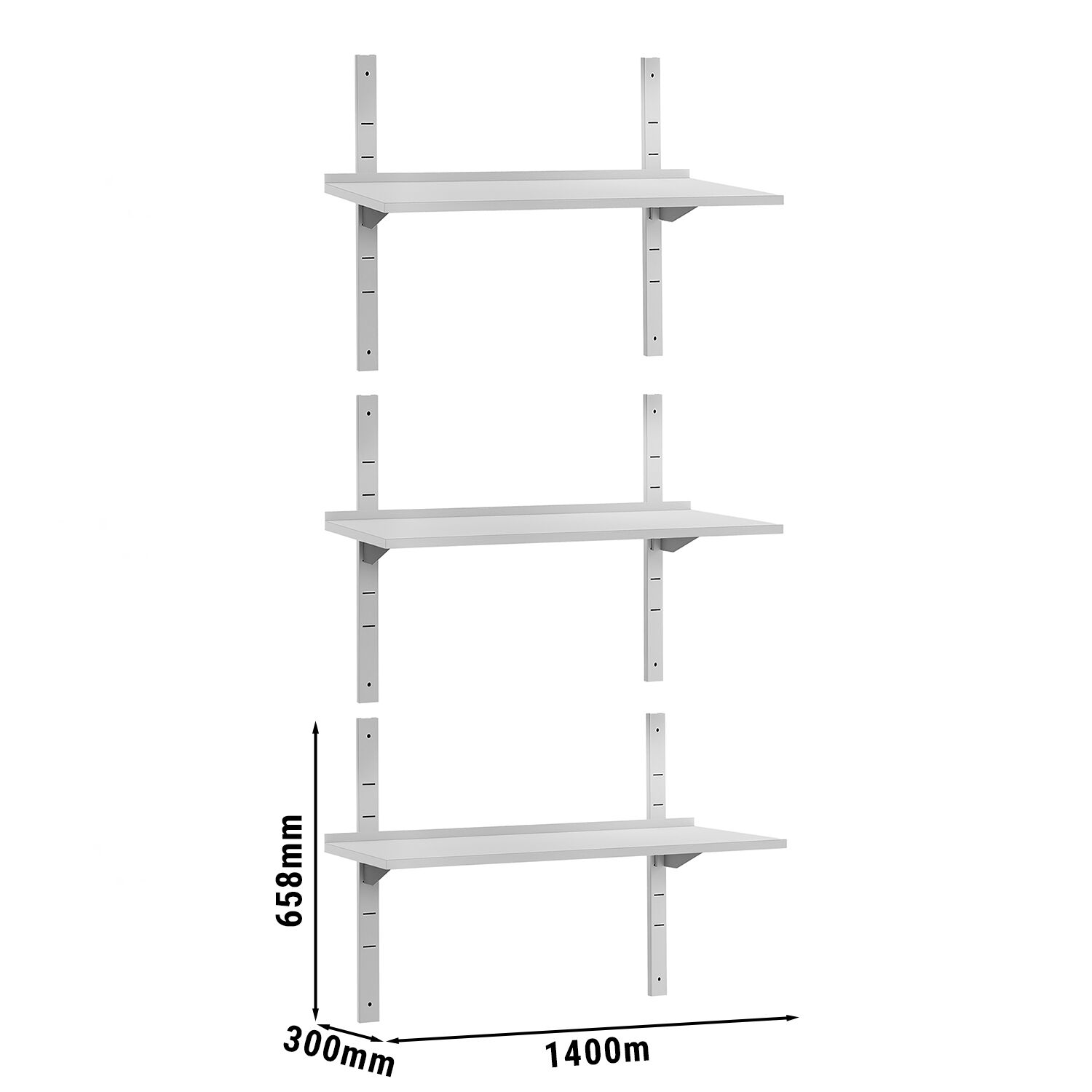 Étagère murale ECO en inox - 1400 × 300 mm - avec 3 étages