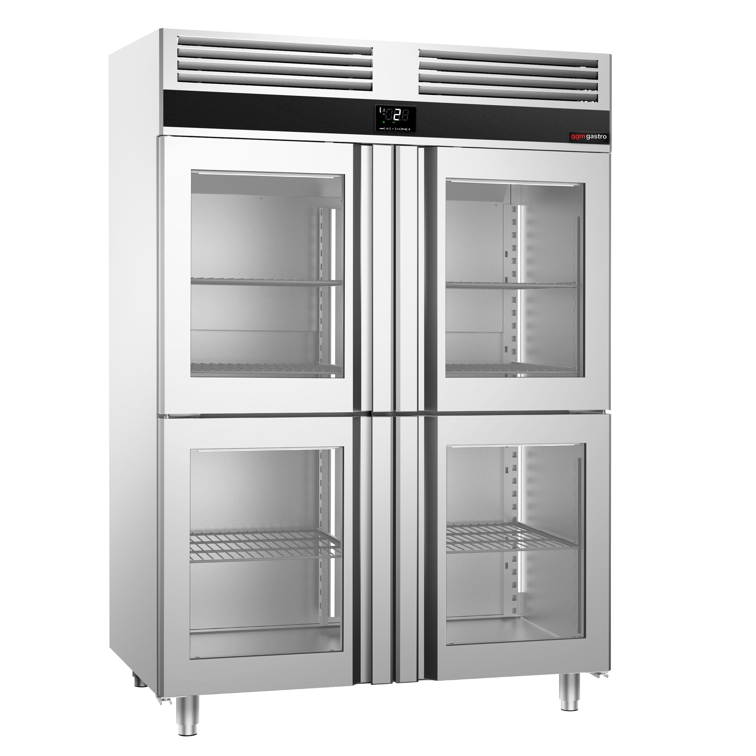 Armoire réfrigérée vitrée positive en acier inoxydable PREMIUM - GN 2/1 - 1400 L - avec 4 demi-portes vitrées