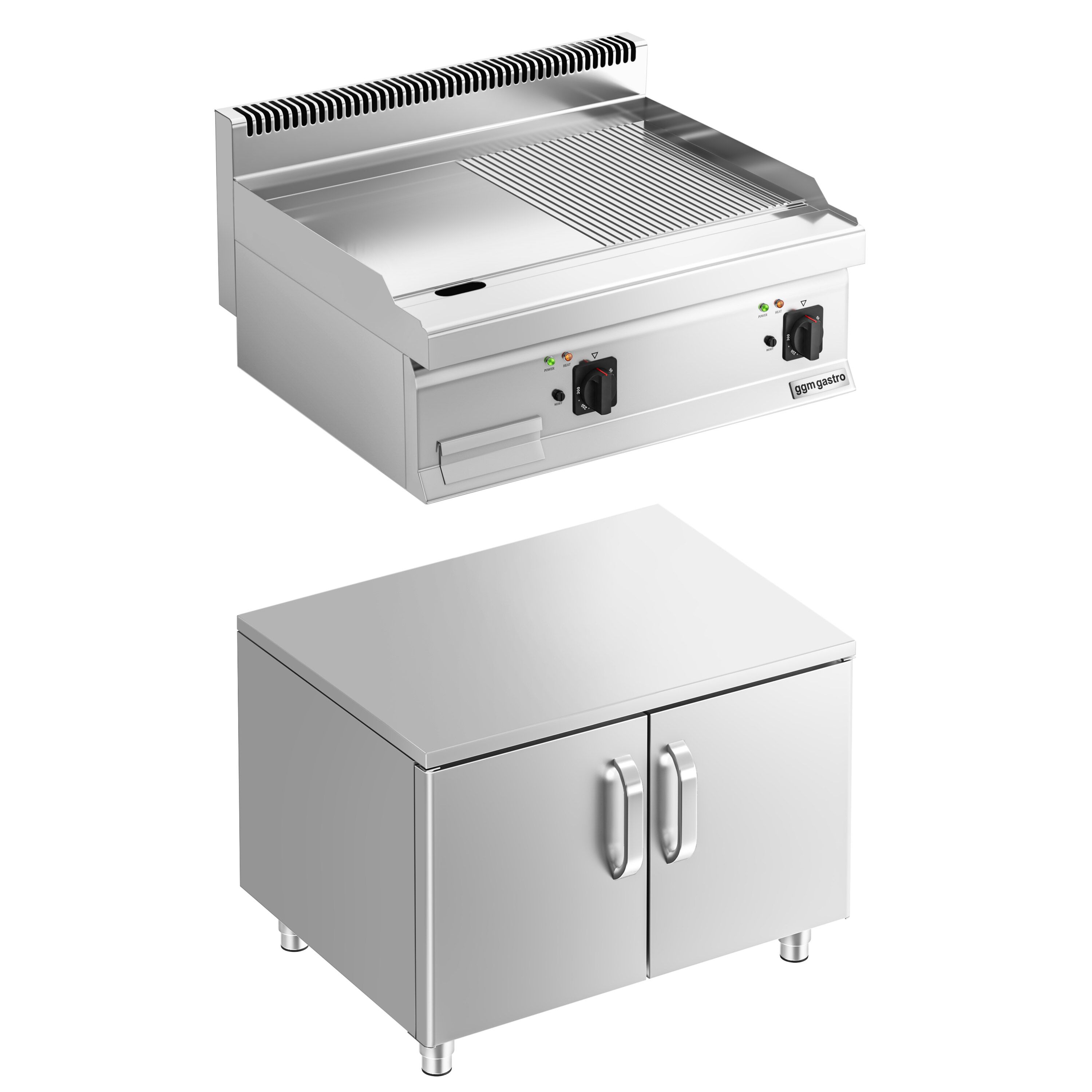 Commercial Electric Griddle - 7.1kW - Smooth/Ribbed Plate (half & half) - Cooking area: 795x535mm - with Cabinet Base - 2 Doors