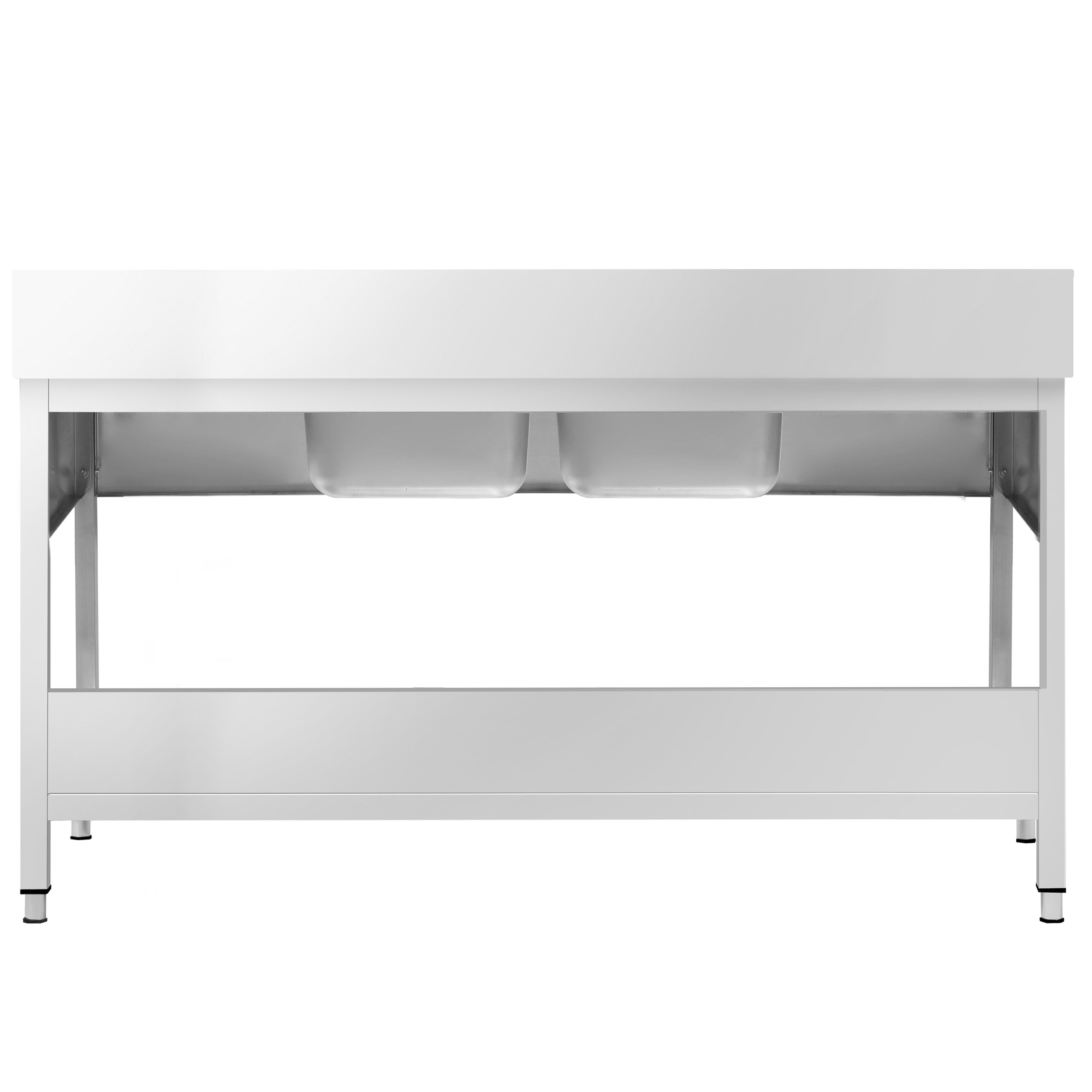 Plonge en inox PREMIUM - 1800x600mm - avec étagère basse - 2 bacs au centre