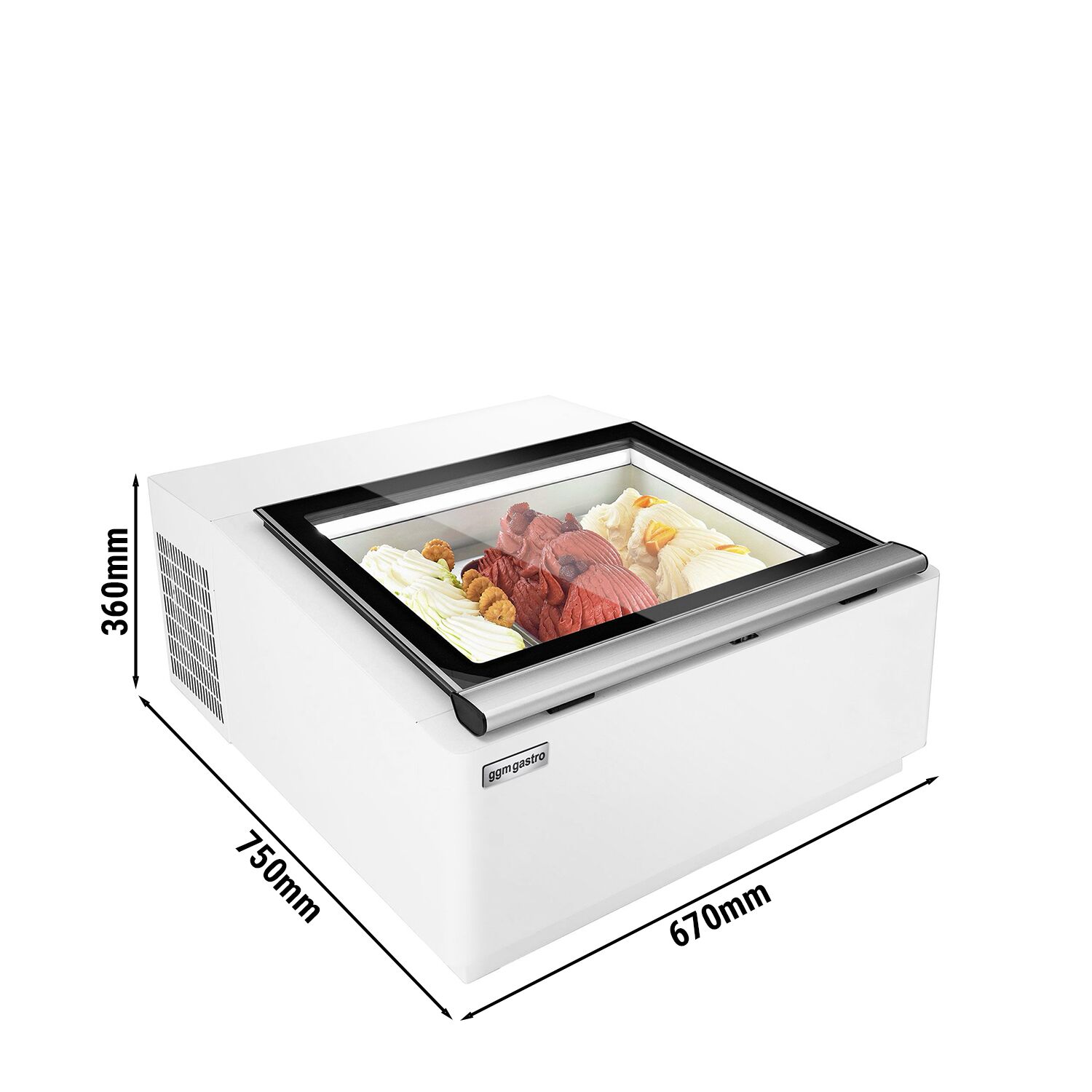 Vitrine à glaces à poser - 670mm - Froid statique - Blanc - pour 3 bacs de 5 L - Côté service