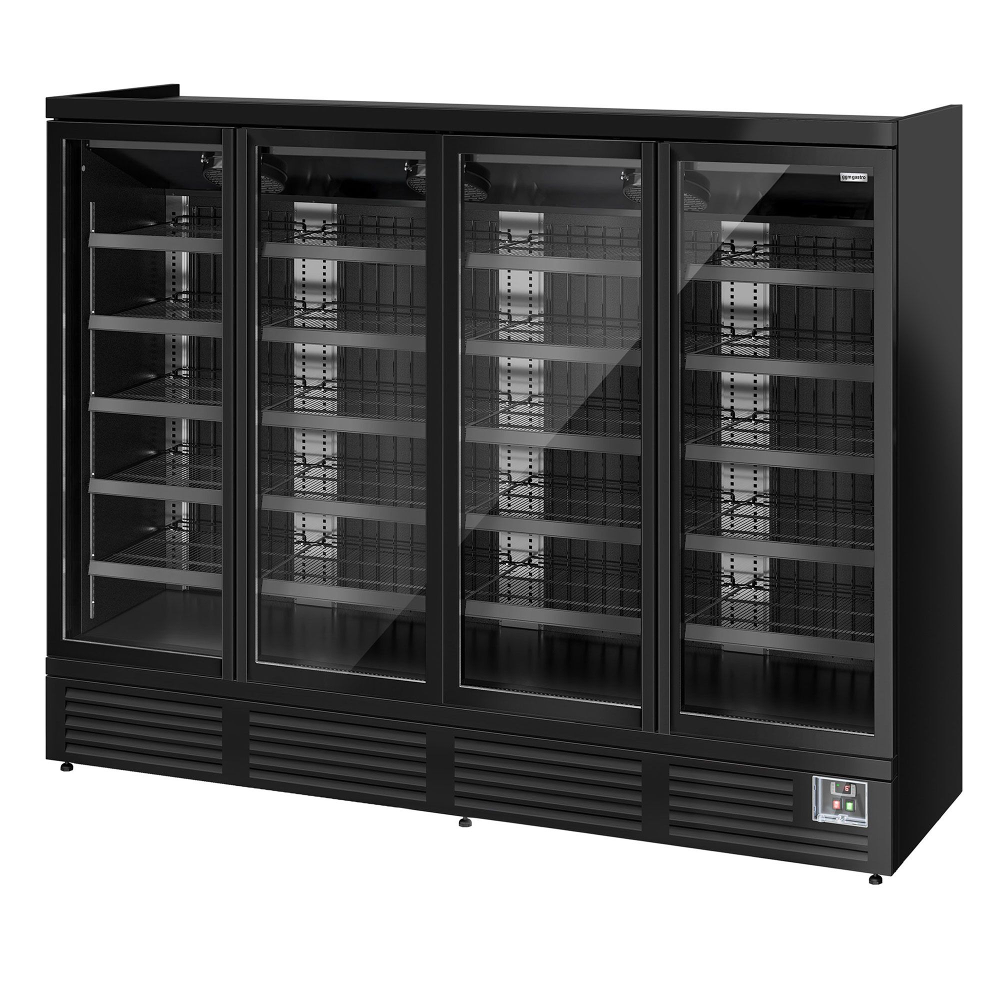 Väggkyl - 2520 mm - 1900 l - från +2 till +8 °C - med 4 dubbelglasade glasdörrar & 5 hyllor - svart