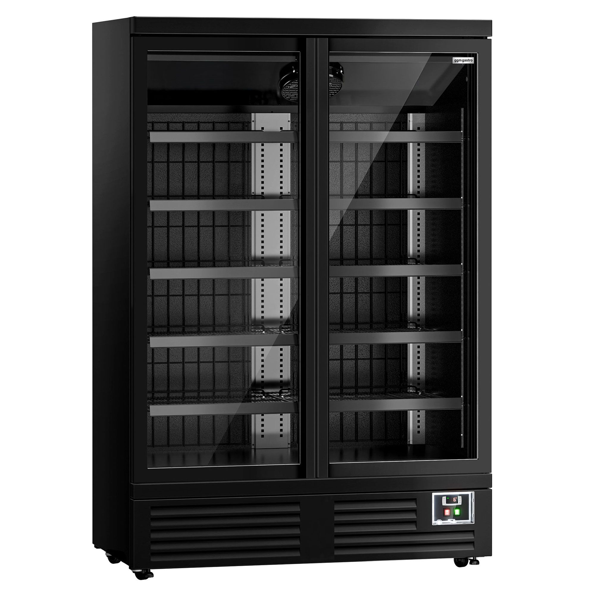 Väggkyl - 1260 mm - 991 l - med 2 dubbelglasade glasdörrar & 5 hyllor - svart matt