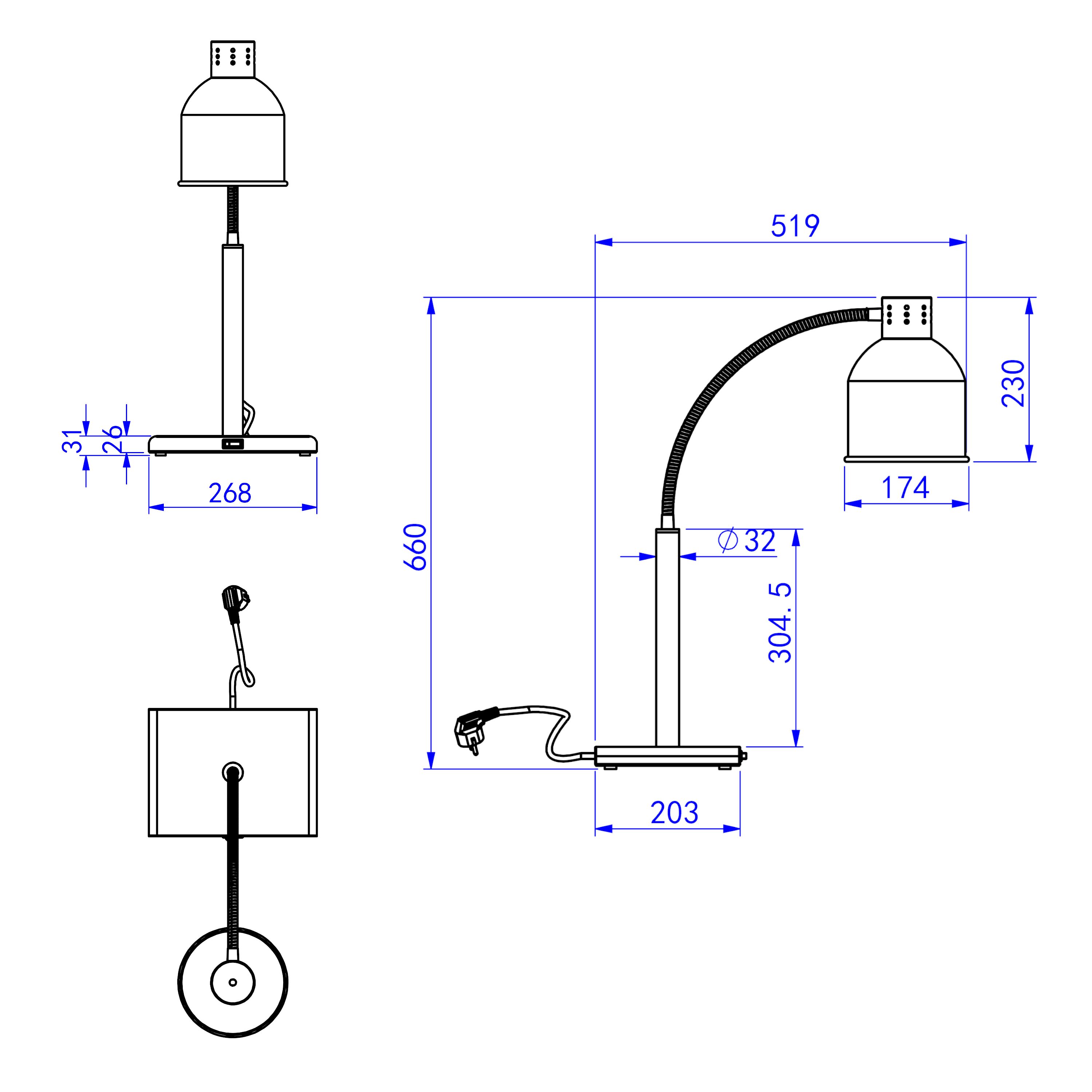 Lampe chauffante infrarouge – 250 watts – Ø 174 mm – réglable de manière flexible – Argent