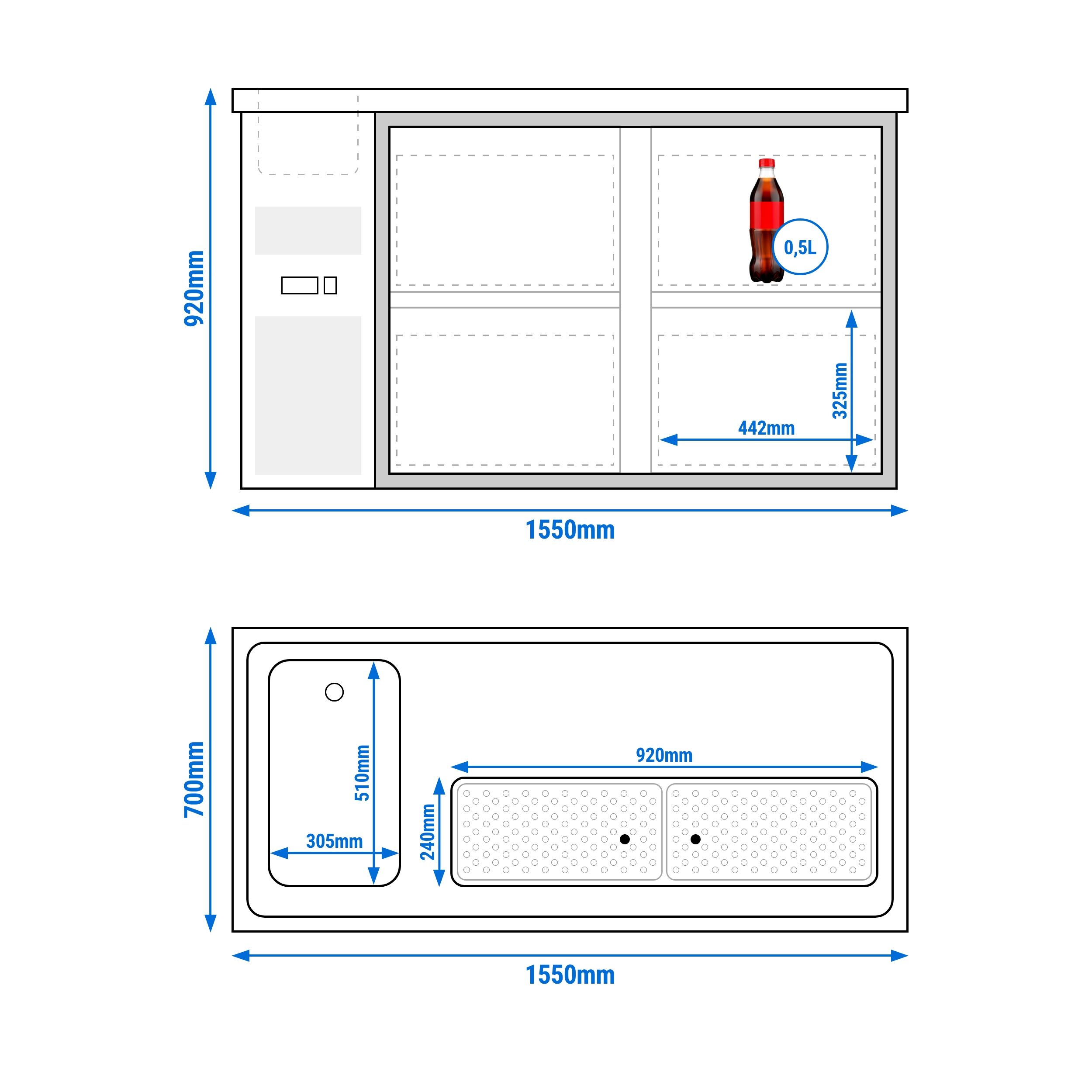 Direct Draw Beer Dispenser / Kegerator PREMIUM PLUS - 1550x700mm - 4 Drawers