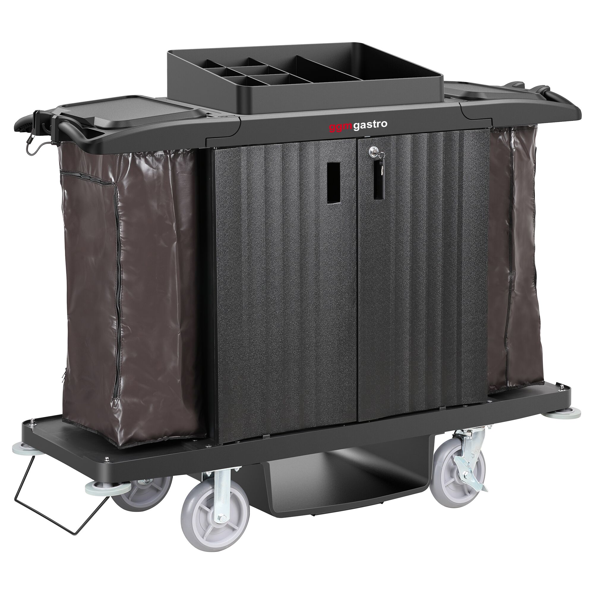 Chariot de service fermé - avec 2 sacs à linge, 1 étagère supérieure avec compartiments, 1 étagère inférieure