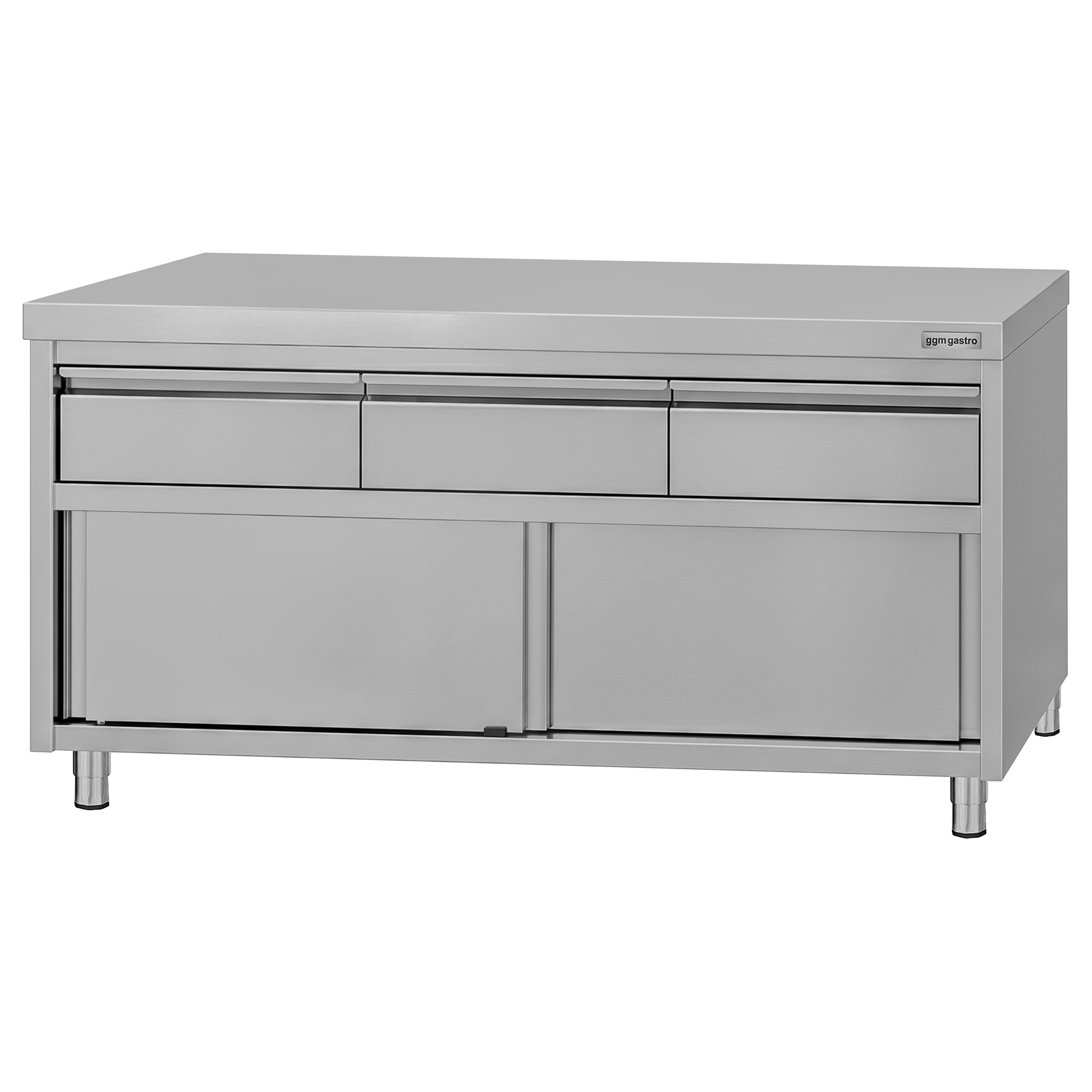 Armoire de travail en acier inoxydable ECO - 1600 x 600 mm - avec 3 tiroirs et une porte coulissante