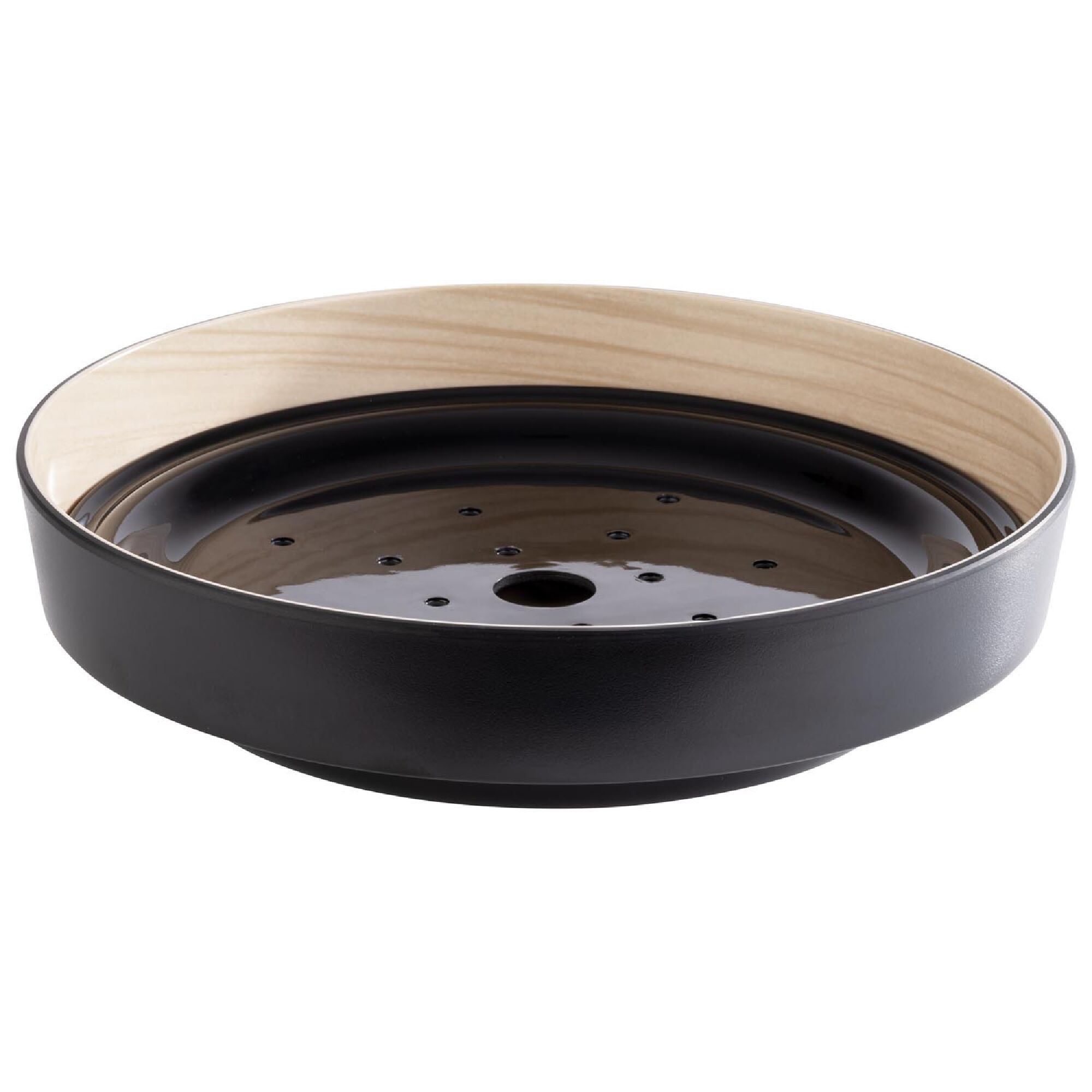 (6 stuks) Schaal - FRIDA - Melamine - rond - Ø255mm - 2-delig, met afdruipinzet, stapelbaar - zwart/beige