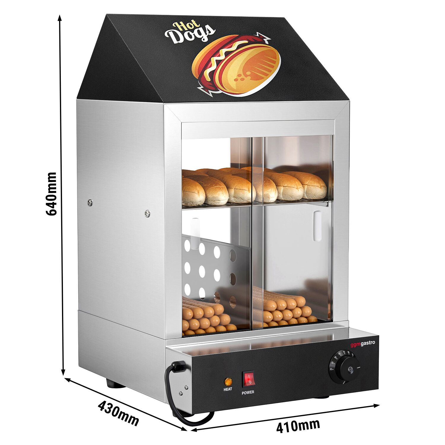 Parownik / witryna grzewcza do hot dogów 1,2 kW – 2 poziomy