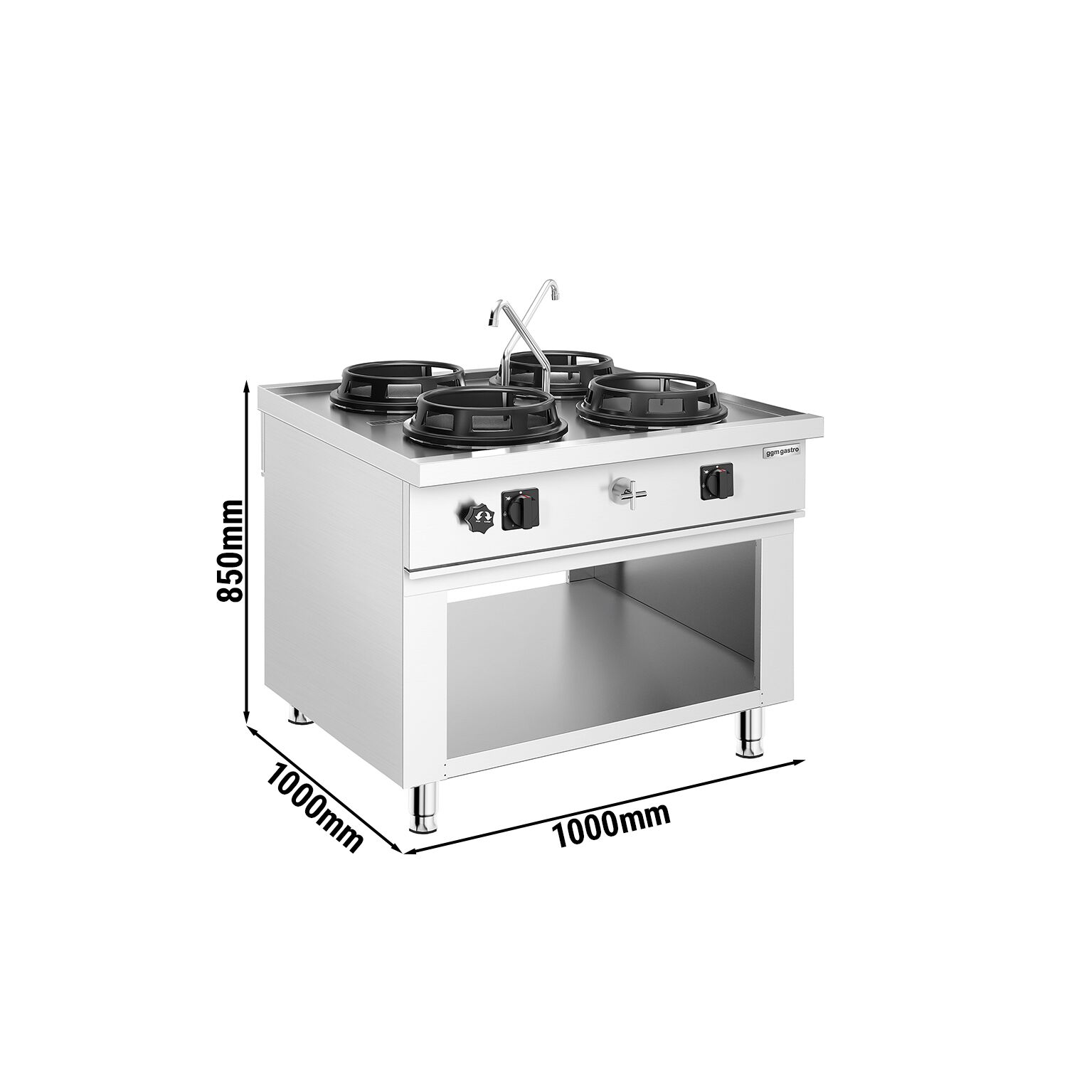 Cuisinière Wok à Gaz en Îlot - 60 kW - 4 Brûleurs - incl. 2 Robinets