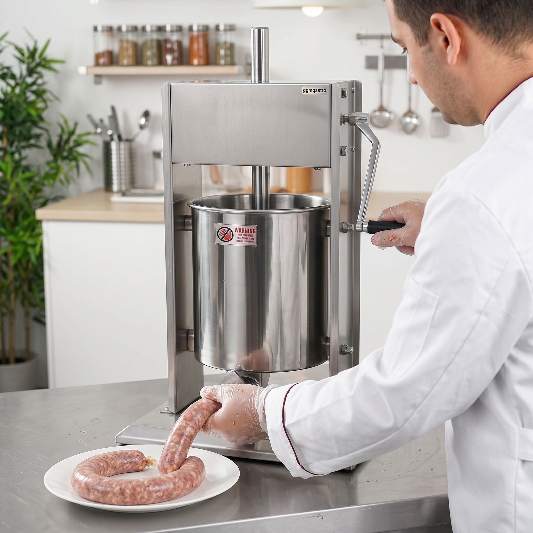 Handmatige worstenvuller - verticaal - met churrosset - 10l - RVS - incl. 4 vulbuizen & 3 churrosvormen